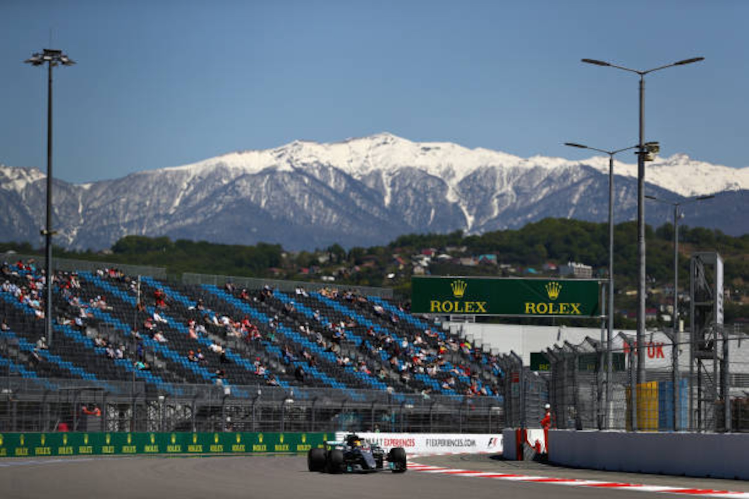 SOCHI, RUSSIA - APRIL 28: Lewis Hamilton of Great Britain driving the (44) Mercedes AMG Petronas F1 Team Mercedes F1 WO8 on track during practice for the Formula One Grand Prix of Russia on April 28, 2017 in Sochi, Russia.  (Photo by Clive Mason/Getty Ima