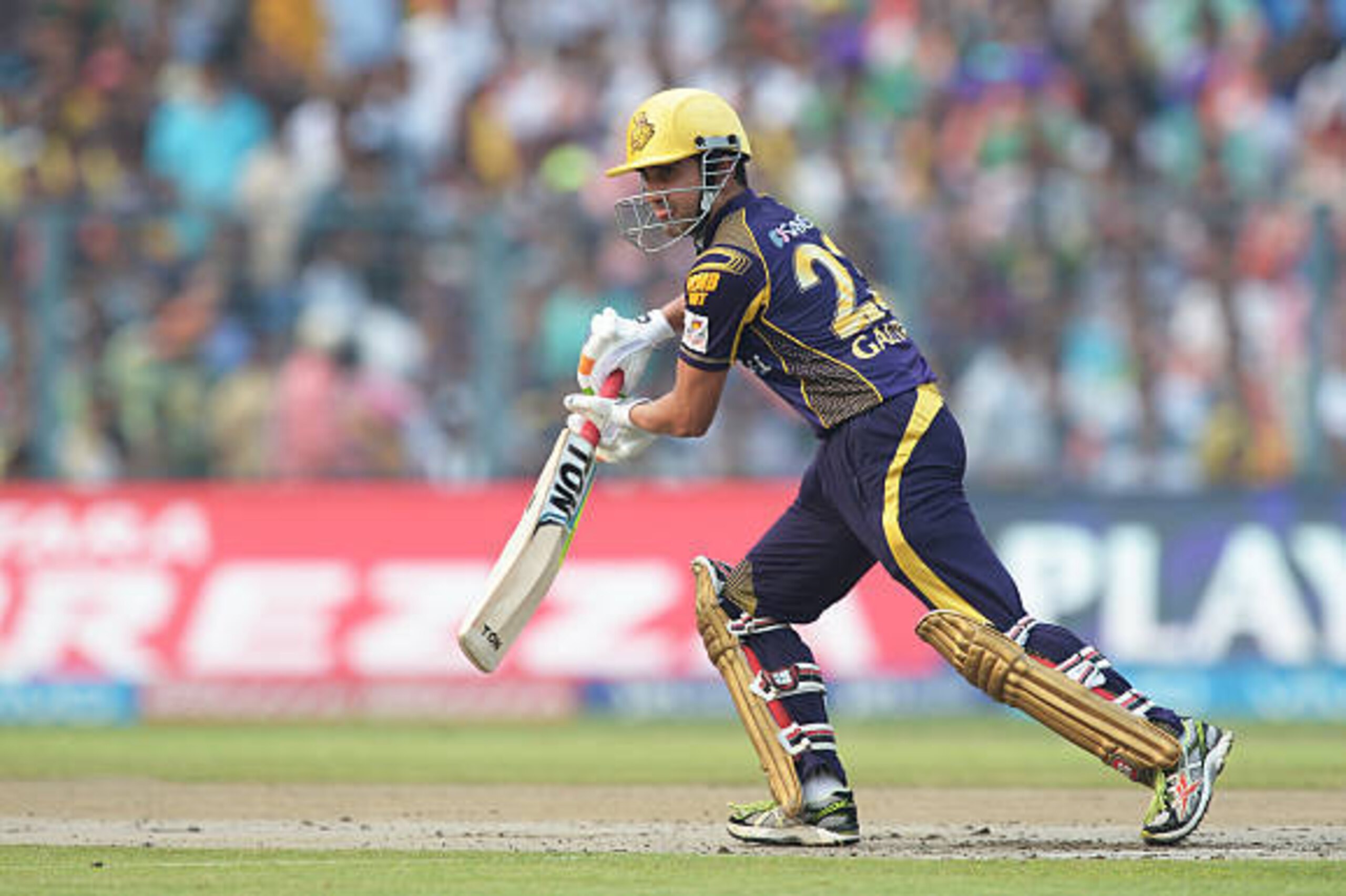 Kolkata Knight Riders captain Gautam Gambhir plays a shot during the 2016 Indian Premier League (IPL) Twenty20 cricket match between Kolkata Knight Riders and Sunrisers Hyderabad at The Eden Gardens Cricket Stadium in Kolkata on May 22, 2016. ----IMAGE RE