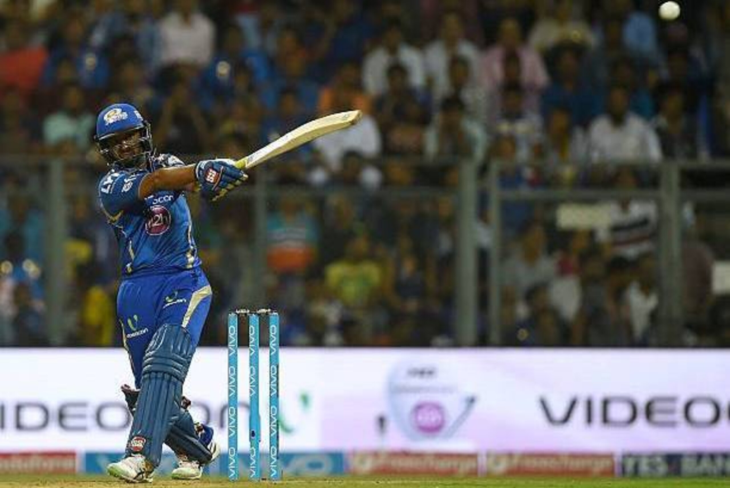 Mumbai Indians' batsman Ambati Rayudu plays a shot during the 2016 Indian Premier League (IPL) Twenty20 cricket match between Mumbai Indians and Kolkata Knight Riders at The Wankhede Cricket Stadium in Mumbai on April 28, 2016.ï¿½ï¿½ï¿½ï¿½ / AFP / PUNIT PARANJPE 