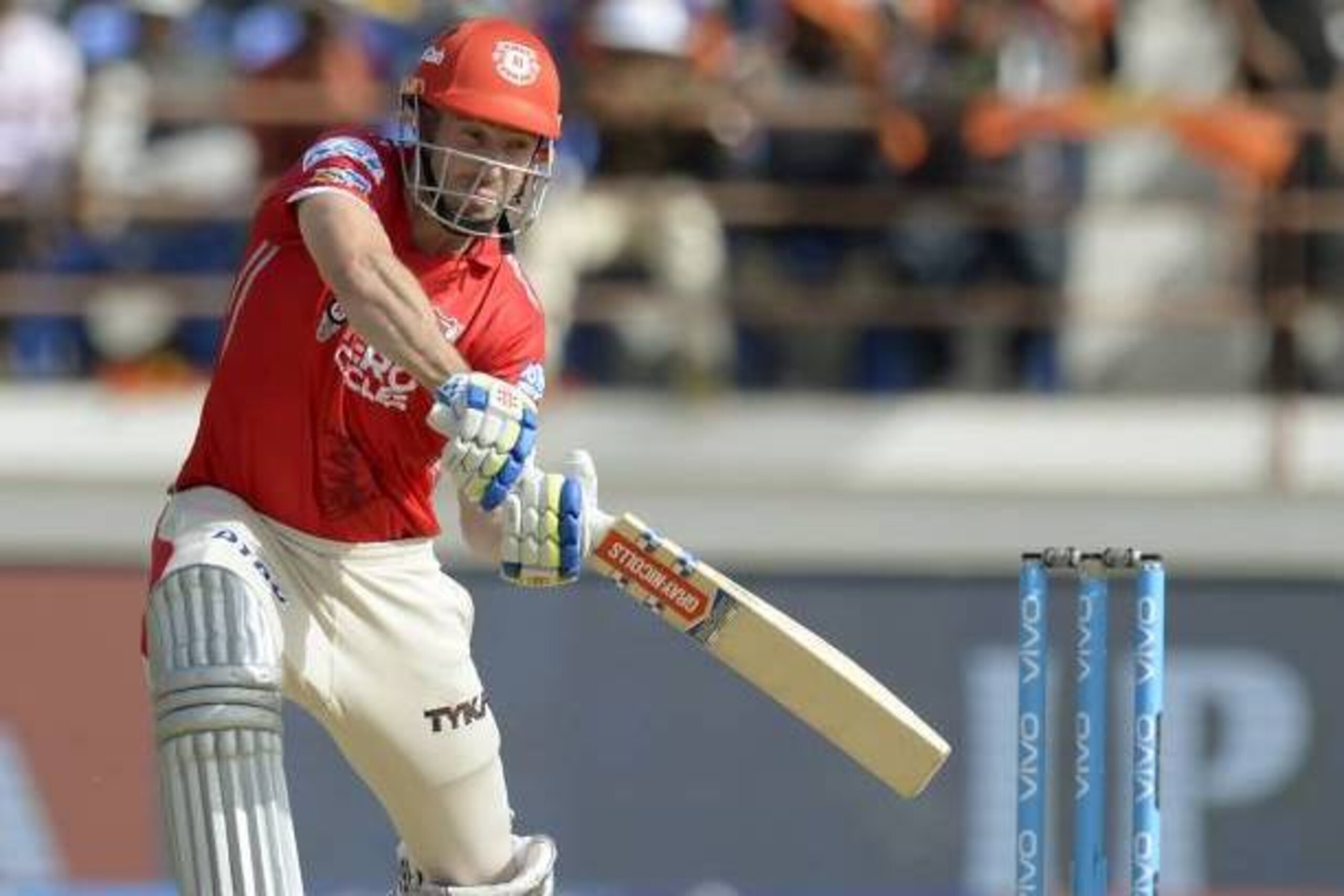 Kings XI Punjab cricketer Shaun Marsh plays a shot during the 2017 Indian Premier League (IPL) Twenty20 cricket match between Gujarat Lions and Kings XI Punjab at The Saurashtra Cricket Association Stadium in Rajkot on April 23, 2017.   ----IMAGE RESTRICT