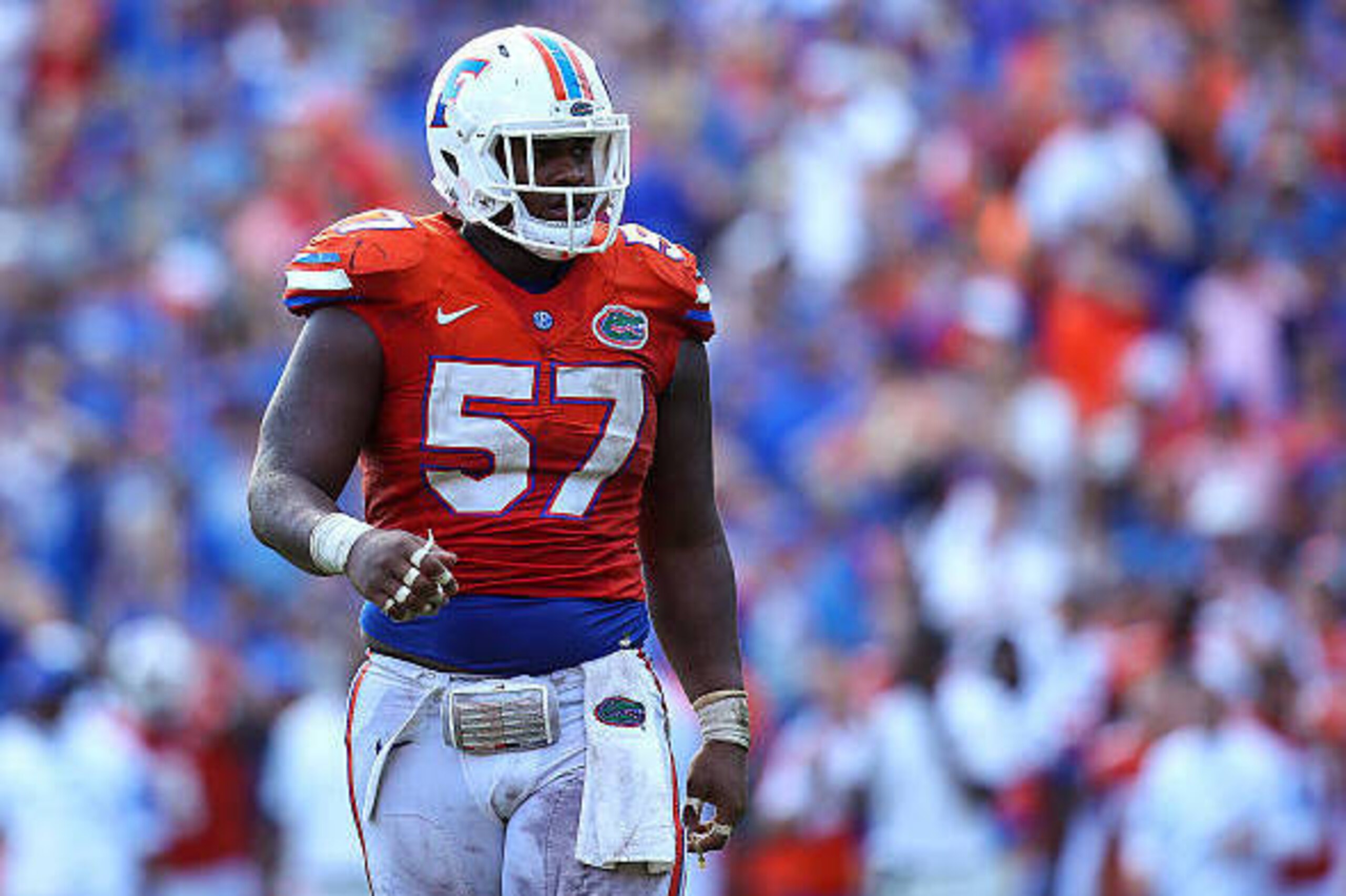 GAINESVILLE, FL - NOVEMBER 07: Caleb Brantley #57 of the Florida Gators looks on during the game against the Vanderbilt Commodores at Ben Hill Griffin Stadium on November 7, 2015 in Gainesville, Florida. (Photo by Rob Foldy/Getty Images) GAINESVILLE, FL - NOVEMBER 07: Caleb Brantley #57 of the Florida Gators looks on during the game against the Vanderbilt Commodores at Ben Hill Griffin Stadium on November 7, 2015 in Gainesville, Florida. (Photo by Rob Foldy/Getty Images)