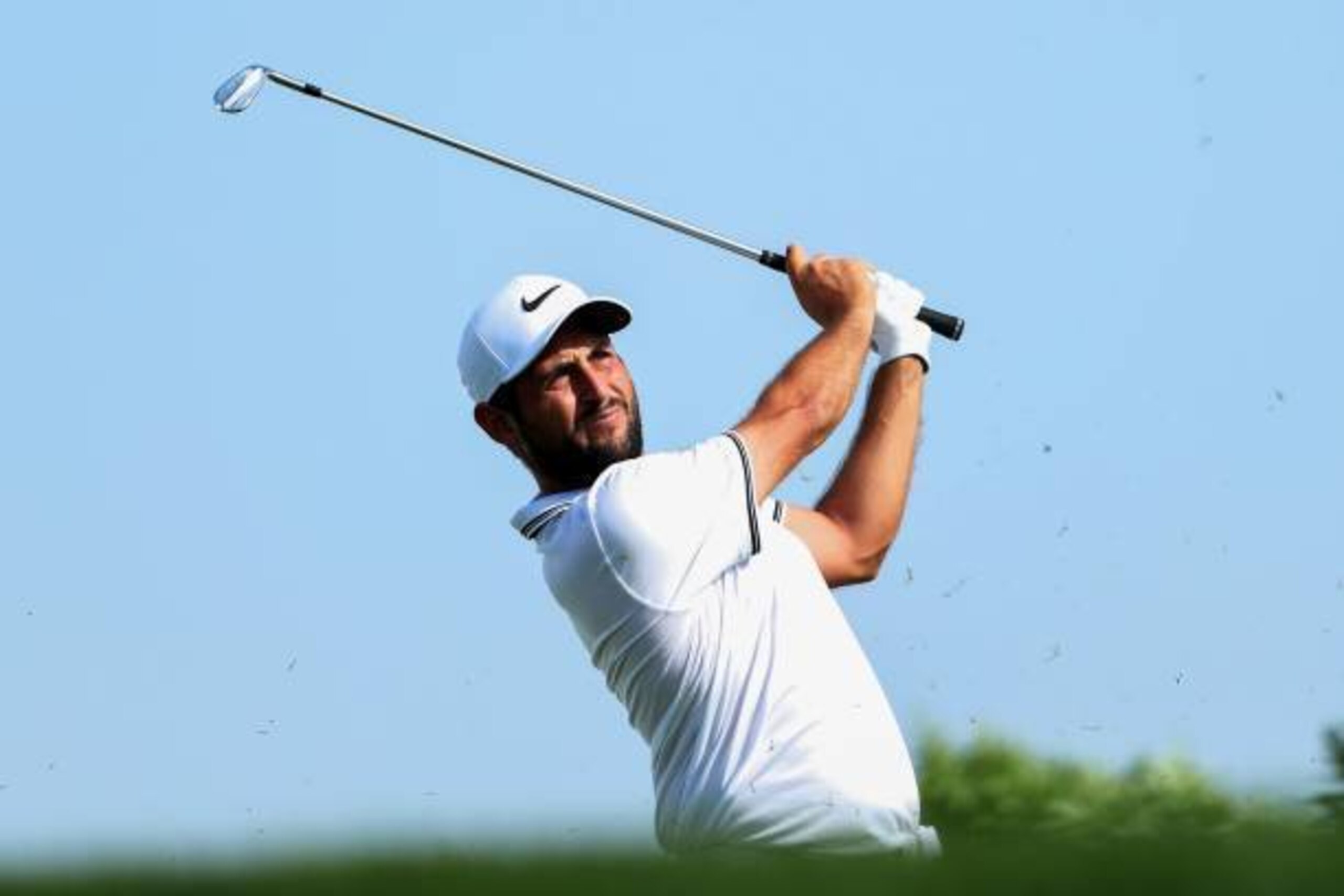 Alexander Levy of France plays a shot during the third round of the China Open golf tournament in Beijing on April 29, 2017. / AFP PHOTO / STR / China OUT        (Photo credit should read STR/AFP/Getty Images)