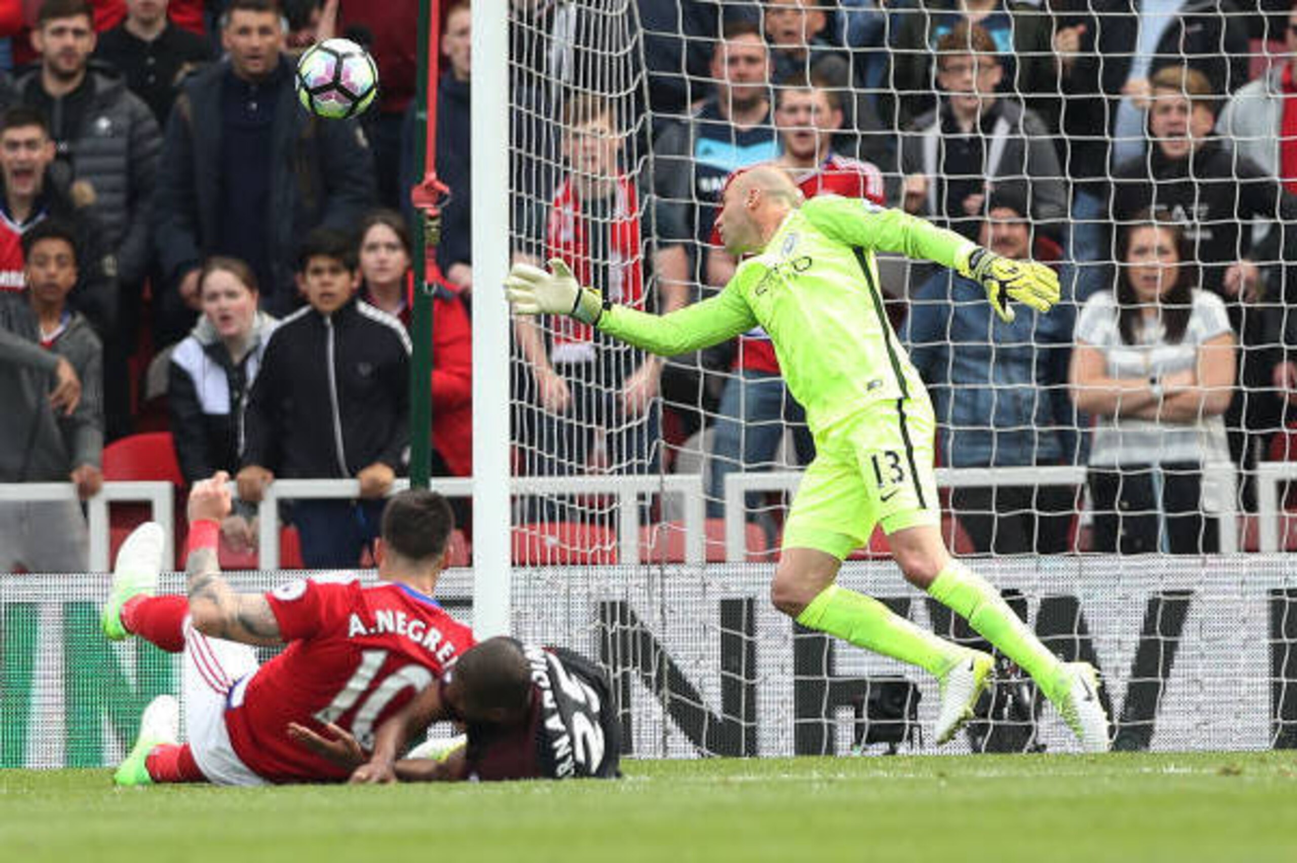 MIDDLESBROUGH, ENGLAND - APRIL 30:  Álvaro Negredo of Middlesborough scores the opening goal during the Premier League match between Middlesbourgh and Manchester City at Riverside Stadium on April 30, 2017 in Middlesbrough, England. (Photo by Ian MacNicol