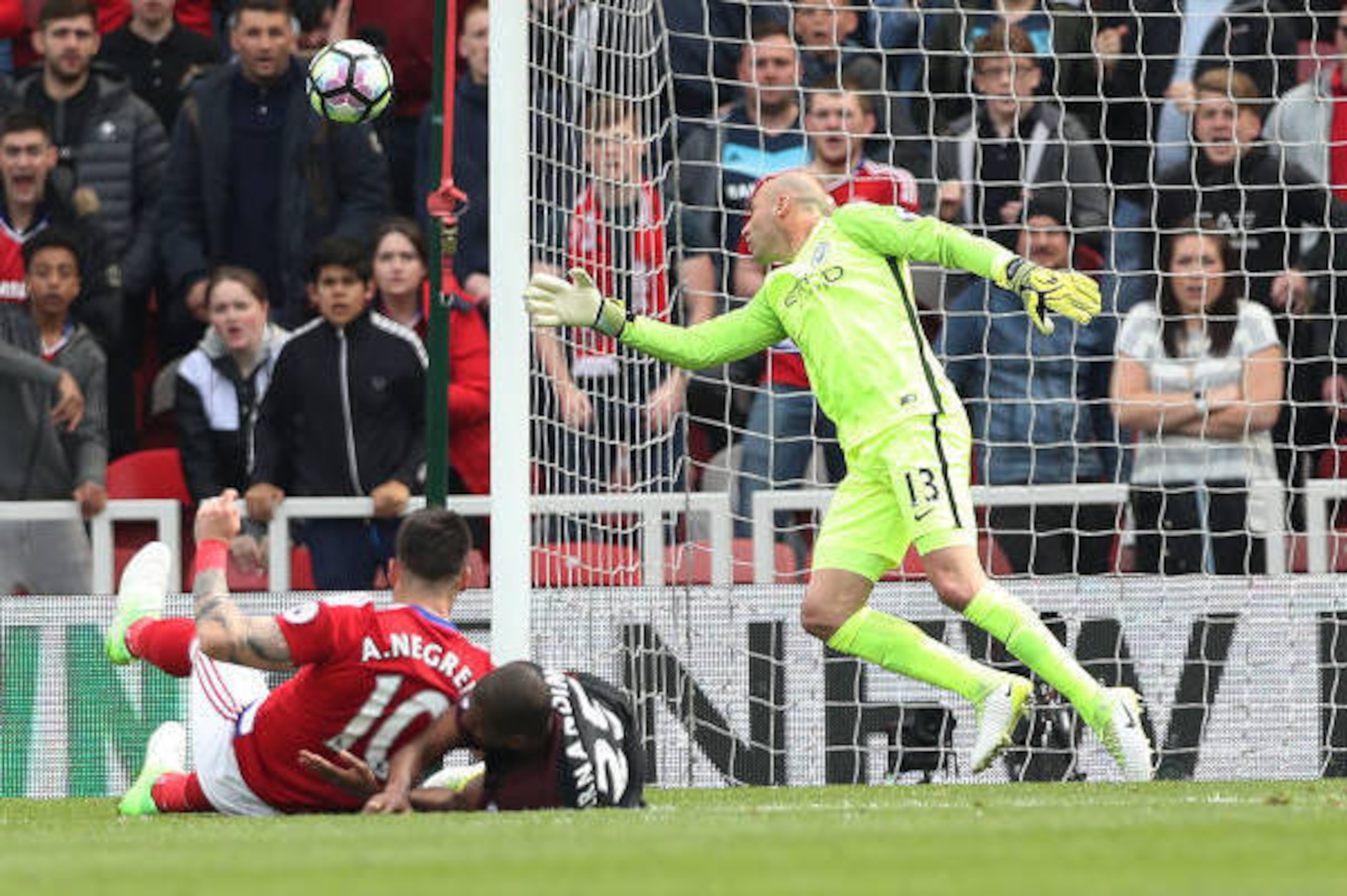 MIDDLESBROUGH, ENGLAND - APRIL 30:  Álvaro Negredo of Middlesborough scores the opening goal during the Premier League match between Middlesbourgh and Manchester City at Riverside Stadium on April 30, 2017 in Middlesbrough, England. (Photo by Ian MacNicol