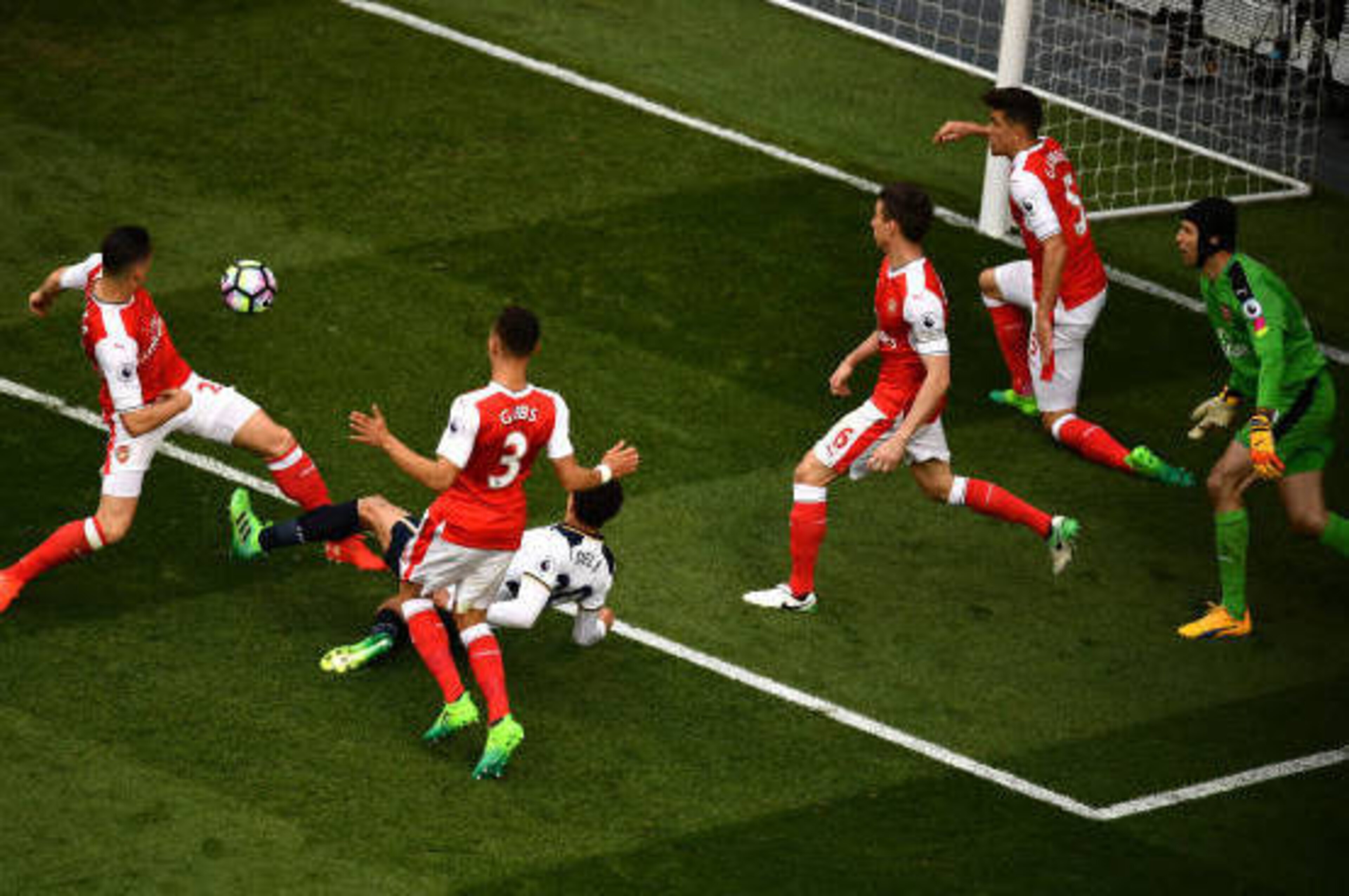 LONDON, ENGLAND - APRIL 30:  Dele Alli of Tottenham Hotspur scores his sides first goal during the Premier League match between Tottenham Hotspur and Arsenal at White Hart Lane on April 30, 2017 in London, England.  (Photo by Dan Mullan/Getty Images)