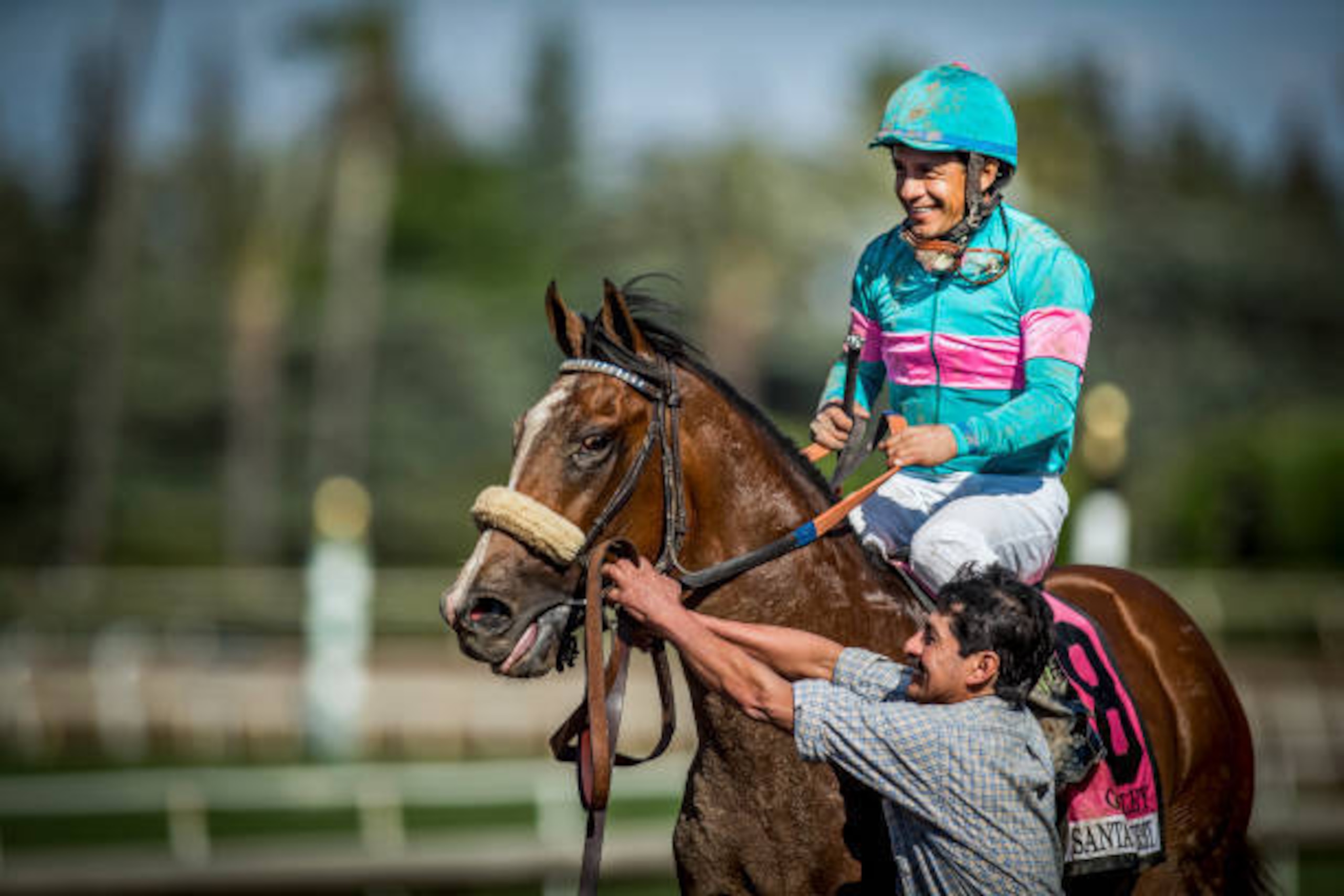 ARCADIA, CA - APRIL 08: Victor Espinoza, aboard Gormley #8, celebrates after winning the Santa Anita Derby at Santa Anita Park on April 8, 2017 in Arcadia, California. (Photo by Alex Evers/Eclipse Sportswire/Getty Images) ARCADIA, CA - APRIL 08: Victor Espinoza, aboard Gormley #8, celebrates after winning the Santa Anita Derby at Santa Anita Park on April 8, 2017 in Arcadia, California. (Photo by Alex Evers/Eclipse Sportswire/Getty Images)