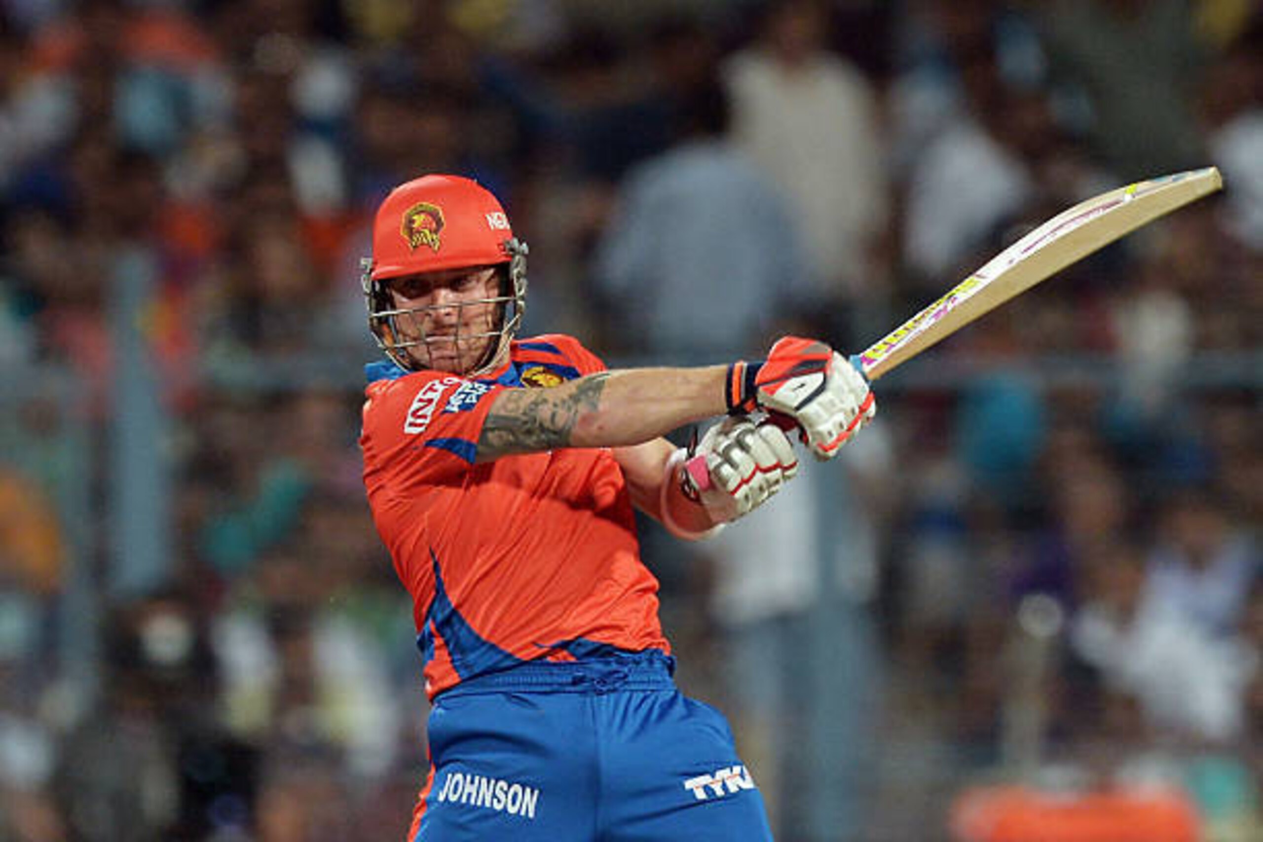 Gujarat Lions Brendon McCullum plays a shot during the 2016 Indian Premier League (IPL) Twenty20 cricket match between Kolkata Knight Riders and Gujarat Lions at the Eden Gardens Cricket Stadium in Kolkata on May 8, 2016. / AFP / Dibyangshu SARKAR Gujarat Lions Brendon McCullum plays a shot during the 2016 Indian Premier League (IPL) Twenty20 cricket match between Kolkata Knight Riders and Gujarat Lions at the Eden Gardens Cricket Stadium in Kolkata on May 8, 2016. / AFP / Dibyangshu SARKAR