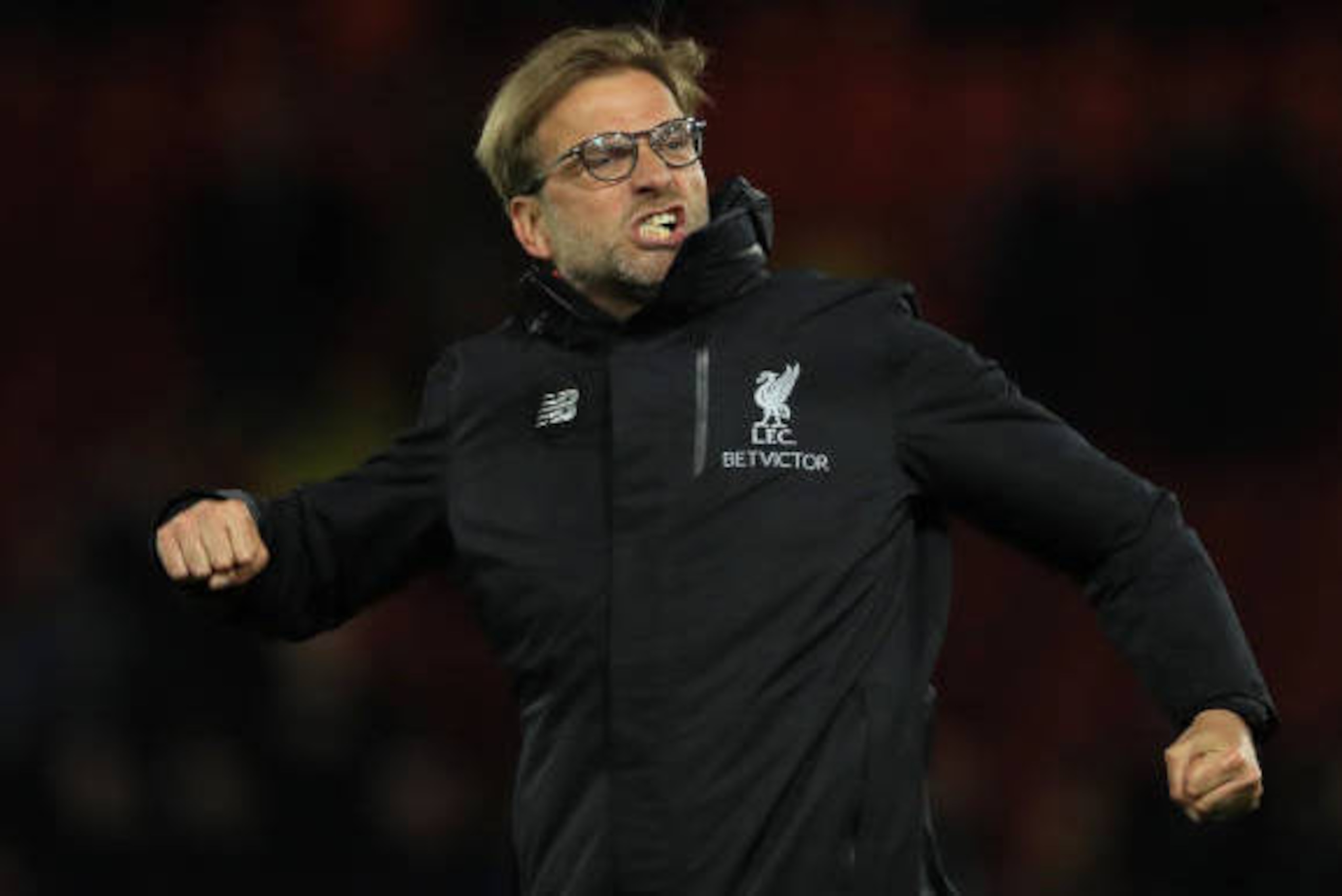 WATFORD, ENGLAND - MAY 01:  Jurgen Klopp the manager of Liverpool celebrates following his team's 1-0 victory during the Premier League match between Watford and Liverpool at Vicarage Road on May 1, 2017 in Watford, England.  (Photo by Richard Heathcote/G