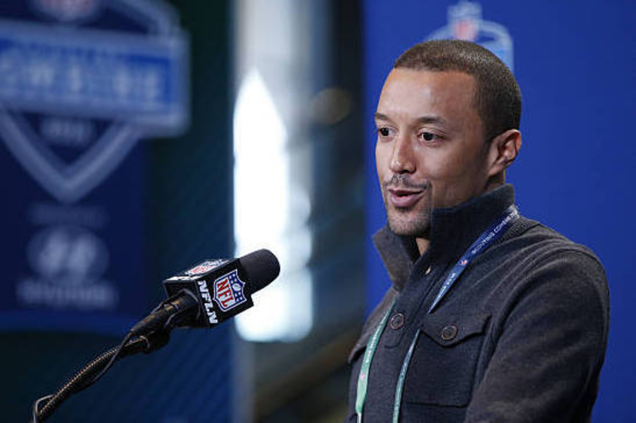 INDIANAPOLIS, IN - FEBRUARY 25: Cleveland Browns executive vice president of football operations Sashi Brown speaks to the media during the 2016 NFL Scouting Combine at Lucas Oil Stadium on February 25, 2016 in Indianapolis, Indiana. (Photo by Joe Robbins