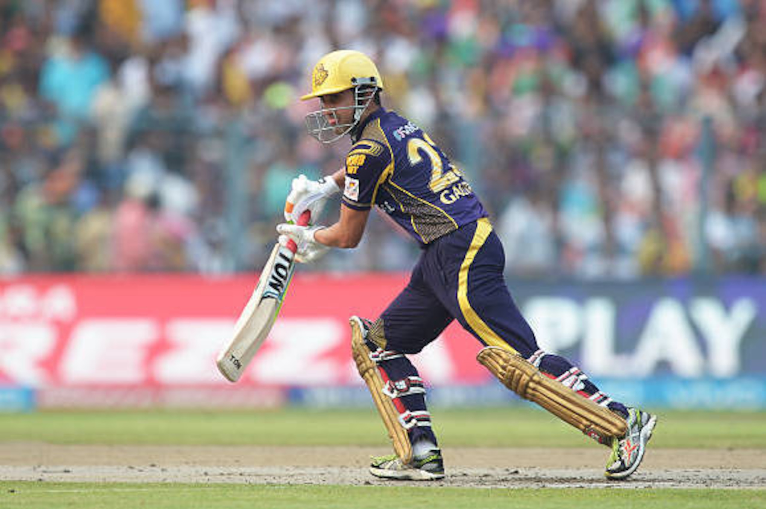 Kolkata Knight Riders captain Gautam Gambhir plays a shot during the 2016 Indian Premier League (IPL) Twenty20 cricket match between Kolkata Knight Riders and Sunrisers Hyderabad at The Eden Gardens Cricket Stadium in Kolkata on May 22, 2016. ----IMAGE RE