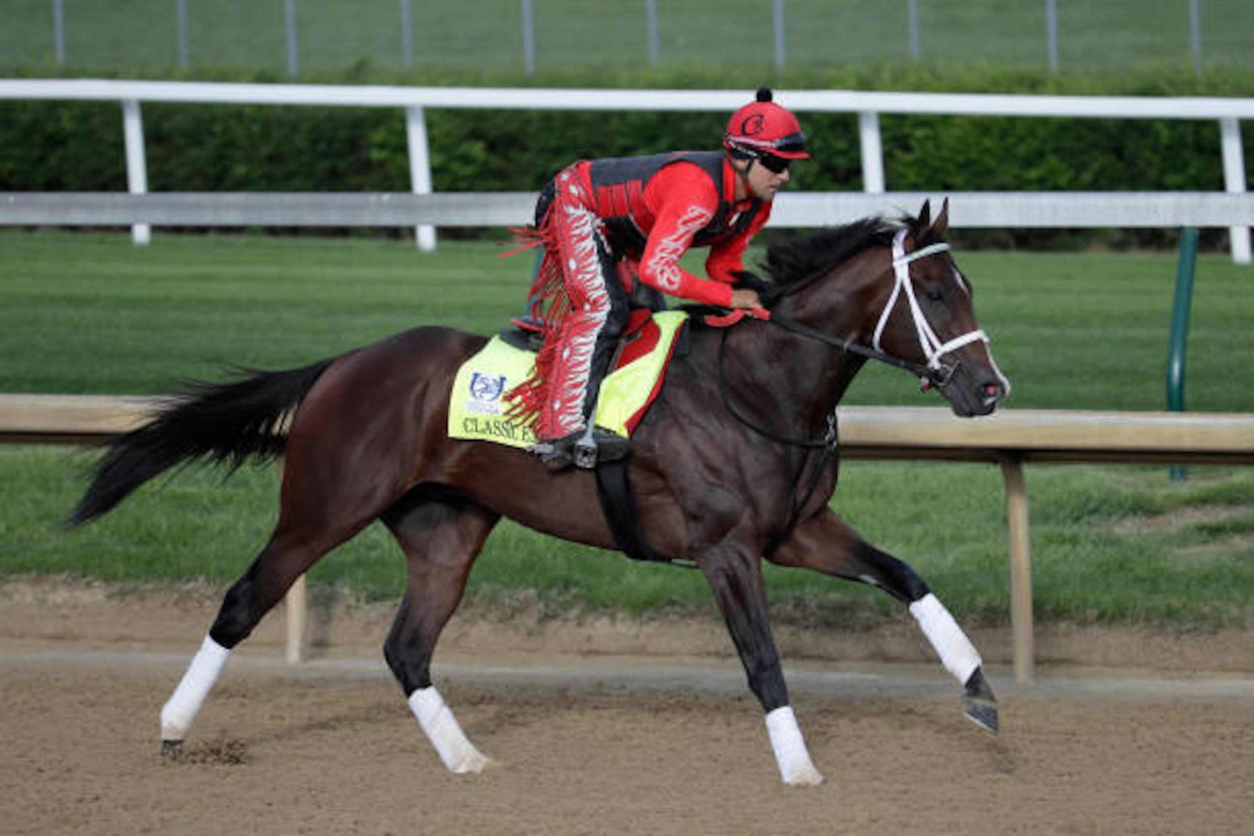 LOUISVILLE, KY - MAY 03:  Classic Empire runs on the track during the morning training for the Kentucky Derby at Churchill Downs on May 3, 2017 in Louisville, Kentucky.  (Photo by Andy Lyons/Getty Images)
