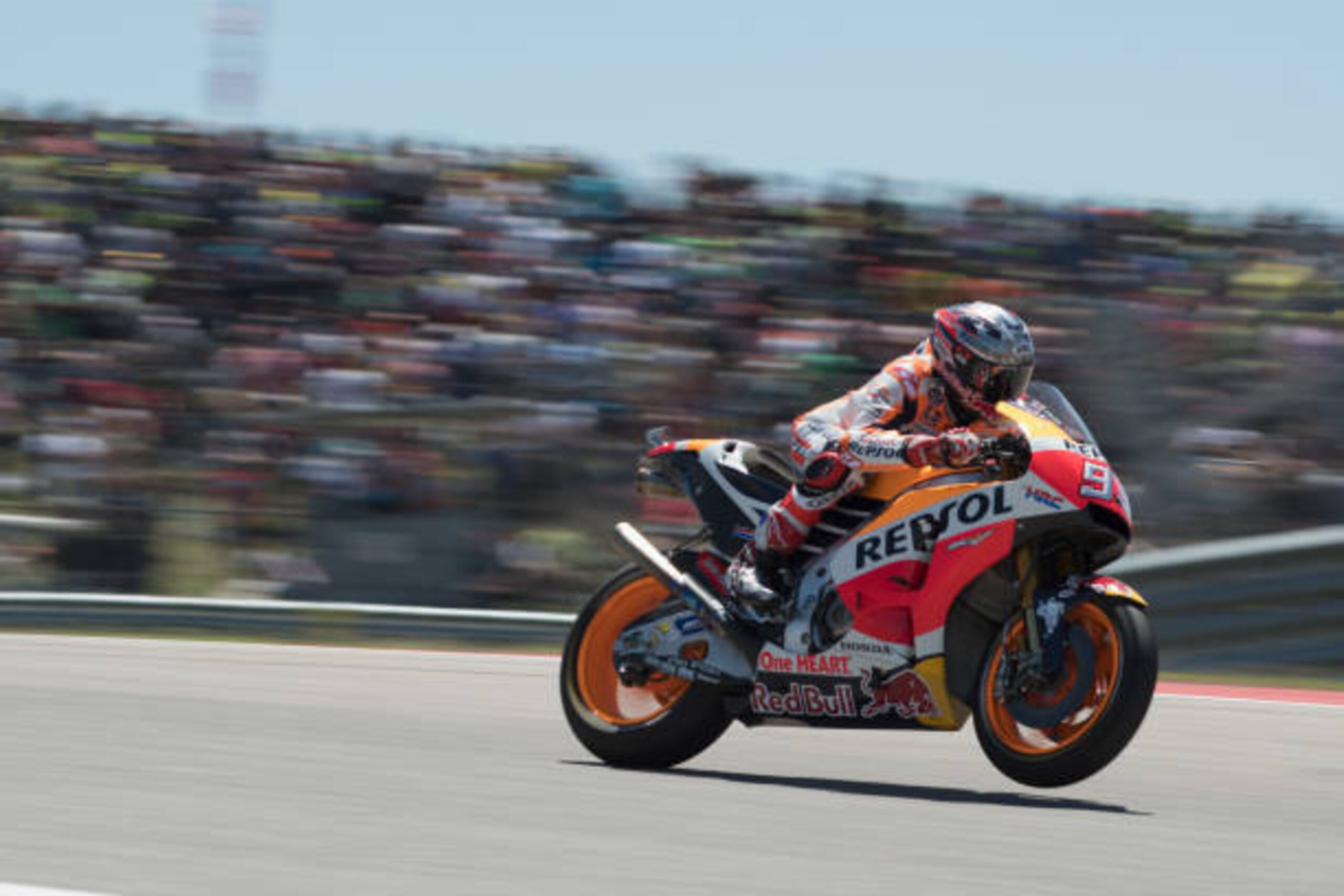 AUSTIN, TX - APRIL 23:  Marc Marquez of Spain and Repsol Honda Team heads down a straight during the MotoGP race during the MotoGp Red Bull U.S. Grand Prix of The Americas - Race at Circuit of The Americas on April 23, 2017 in Austin, Texas.  (Photo by Ge