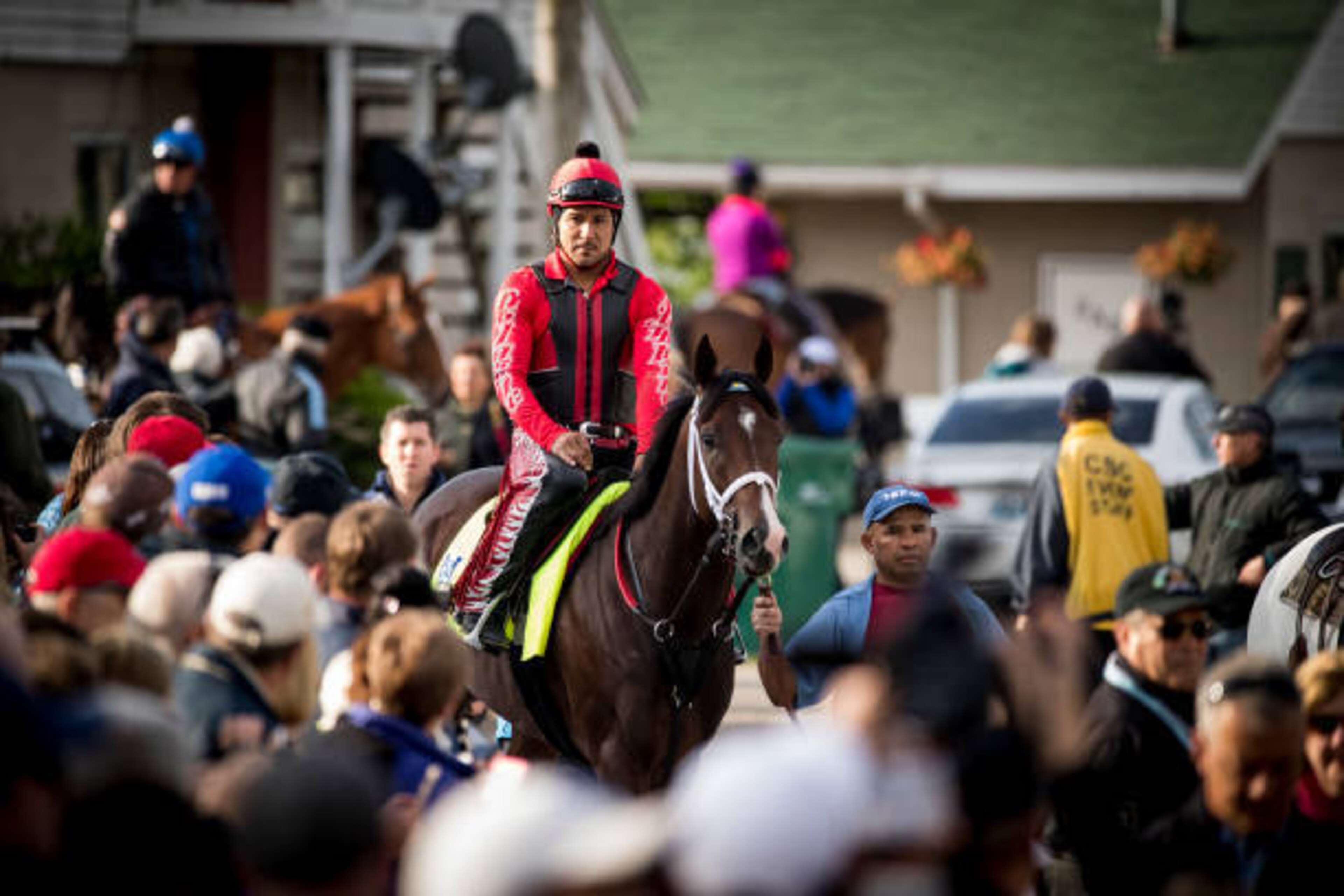 LOUISVILLE, KY - MAY 03: Classic empire weaves his way through a crowd of fans on his way to the track at Churchill Downs on May 03, 2017 in Louisville, Kentucky. (Photo by Alex Evers/Eclipse Sportswire/Getty Images)