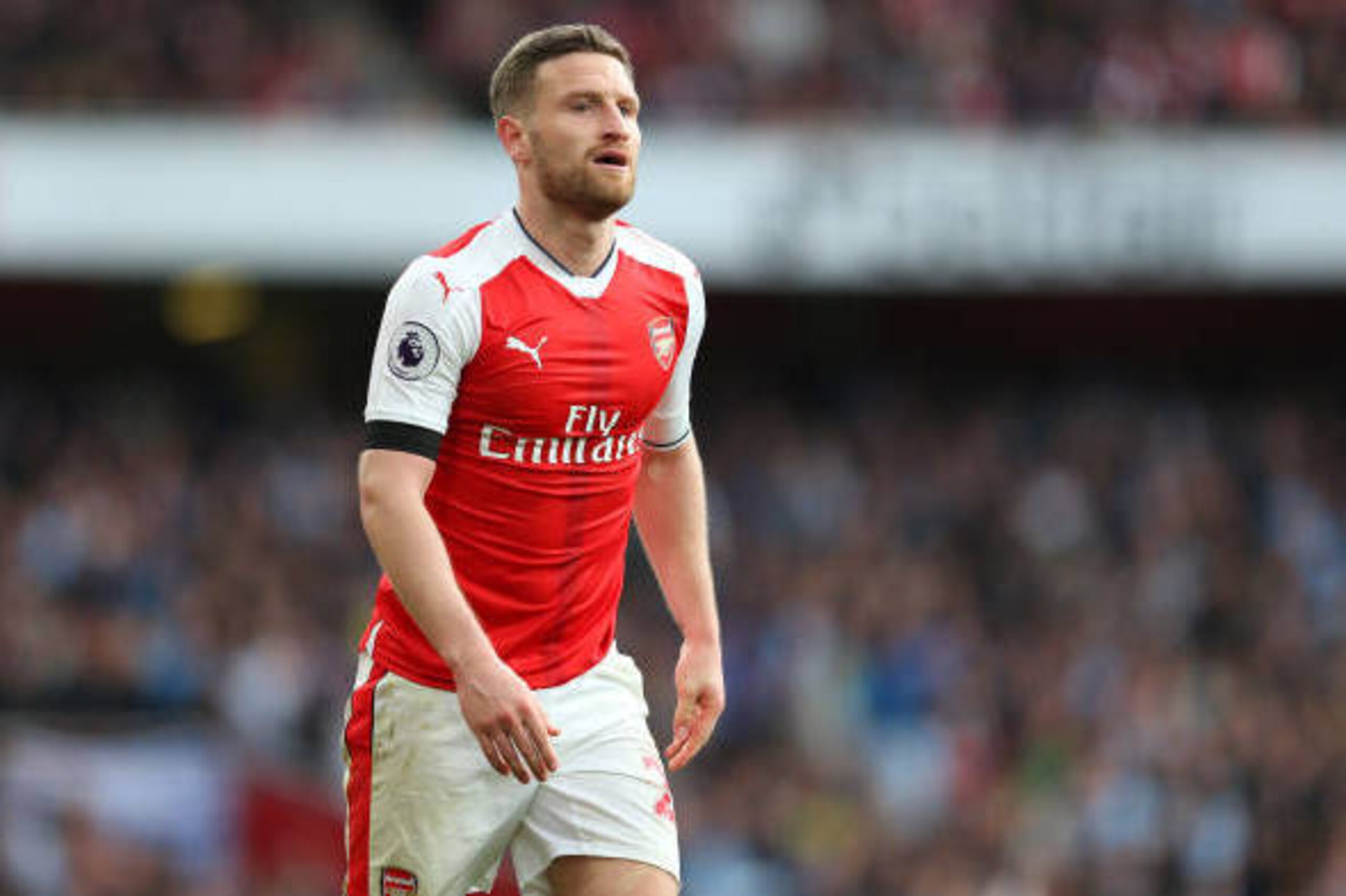 LONDON, ENGLAND - APRIL 02: Shkodran Mustafi of Arsenal during the Premier League match between Arsenal and Manchester City at Emirates Stadium on April 2, 2017 in London, England. (Photo by Catherine Ivill - AMA/Getty Images)