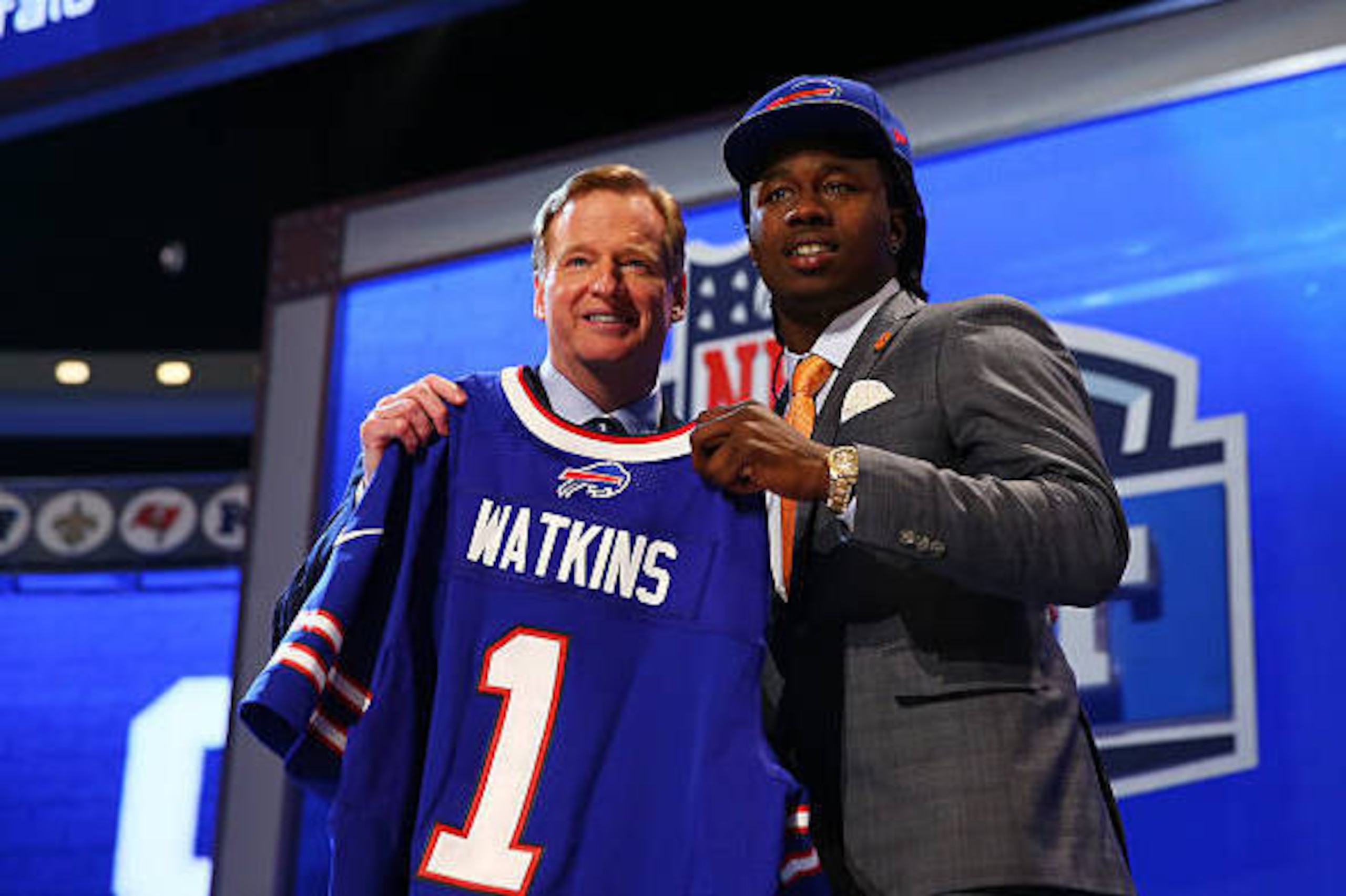 NEW YORK, NY - MAY 08:  Sammy Watkins of the Clemson Tigers poses with NFL Commissioner Roger Goodell after he was picked #4 overall by the Buffalo Bills during the first round of the 2014 NFL Draft at Radio City Music Hall on May 8, 2014 in New York City