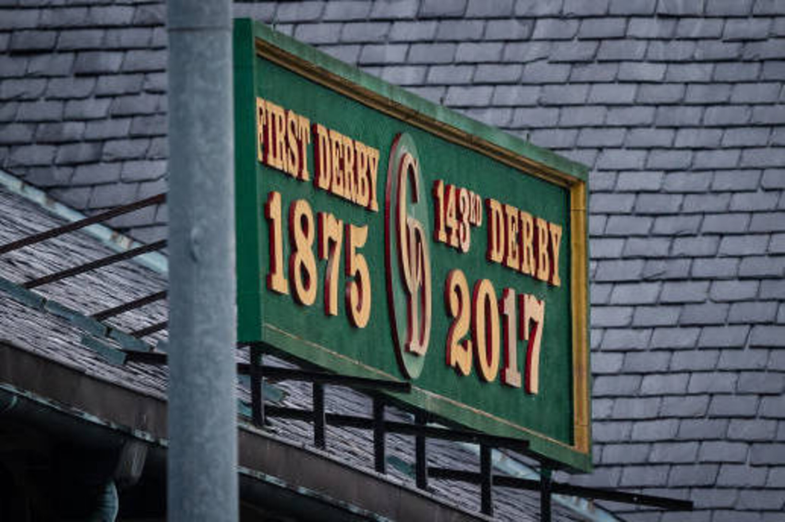 LOUISVILLE, KENTUCKY - MAY 04: A view of a sign indicating the 143rd running of the Kentucky Derby at Churchill Downs on May 4, 2017 in Louisville, Kentucky. (Photo Douglas DeFelice/Eclipse Sportswire/Getty Images)