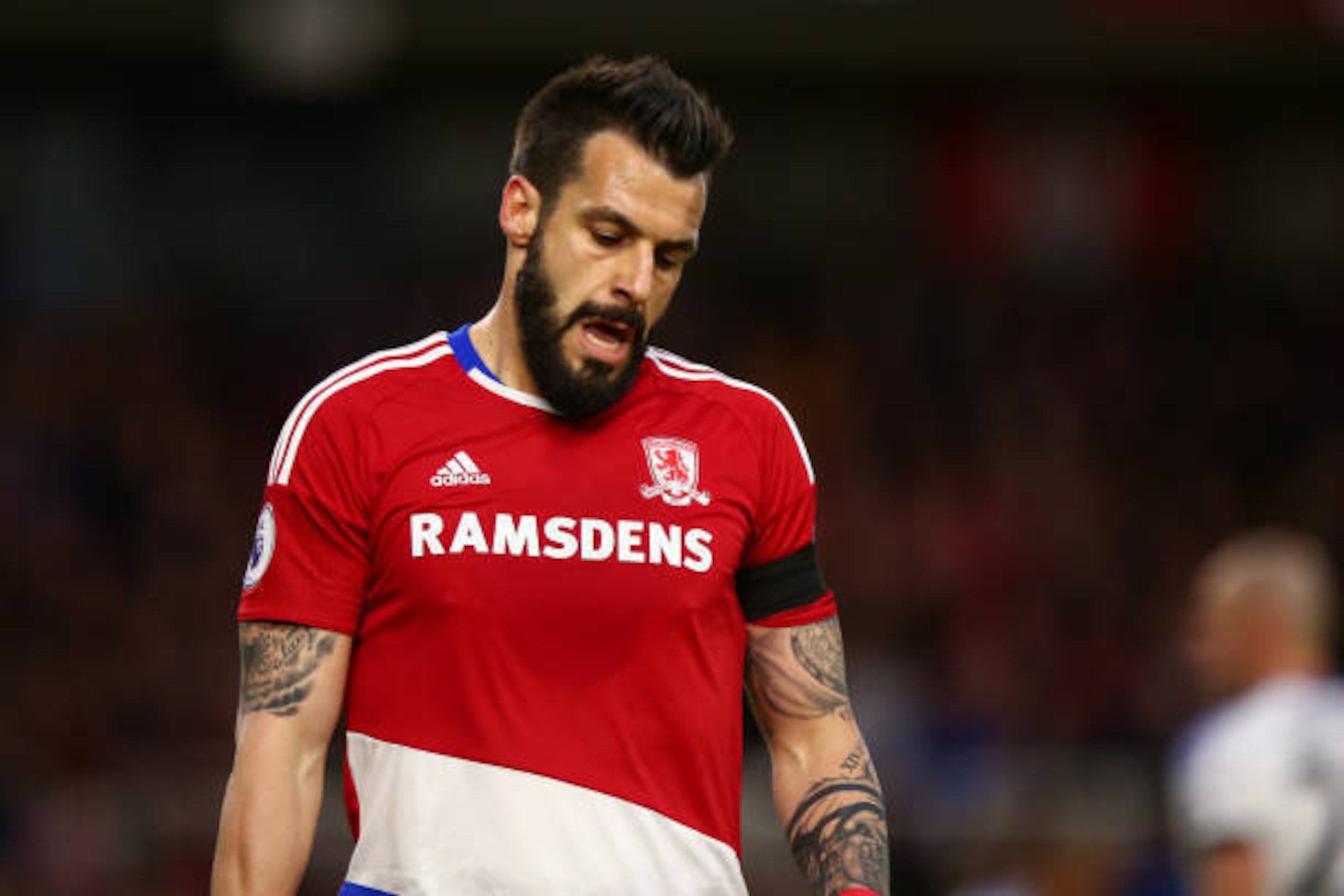 MIDDLESBROUGH, ENGLAND - APRIL 26: Alvaro Negredo of Middlesbrough during the Premier League match between Middlesbrough and Sunderland at Riverside Stadium on April 26, 2017 in Middlesbrough, England. (Photo by Robbie Jay Barratt - AMA/Getty Images)