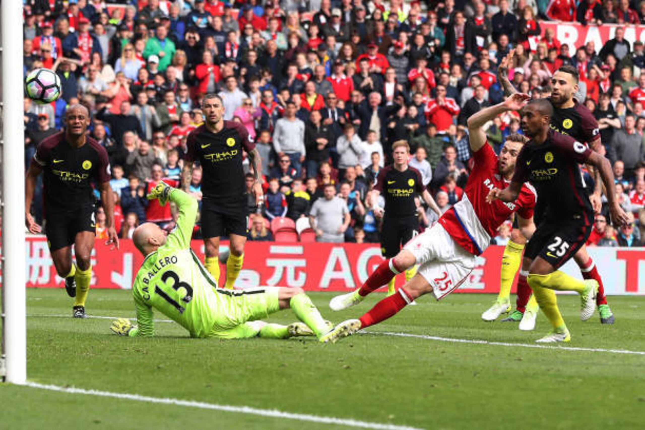 MIDDLESBROUGH, ENGLAND - APRIL 30: Calum Chambers of Middlesborough scores his team's second goal during the Premier League match between Middlesbourgh and Manchester City at Riverside Stadium on April 30, 2017 in Middlesbrough, England. (Photo by Ian Ma MIDDLESBROUGH, ENGLAND - APRIL 30: Calum Chambers of Middlesborough scores his team's second goal during the Premier League match between Middlesbourgh and Manchester City at Riverside Stadium on April 30, 2017 in Middlesbrough, England. (Photo by Ian Ma