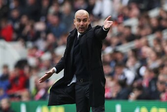 MIDDLESBROUGH, ENGLAND - APRIL 30: Manchester City manager Pep Guardiola reacts during the Premier League match between Middlesbrough and Manchester City at the Riverside Stadium on April 30, 2017 in Middlesbrough, England. (Photo by Ian MacNicol/Getty Im