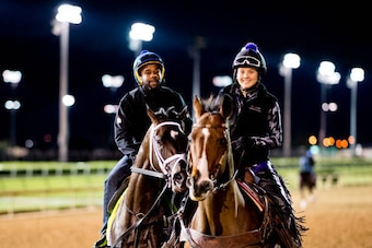 LOUISVILLE, KENTUCKY - MAY 02: Always Dreaming come soff the track after exercising during Kentucky Derby and Oaks preparations at Churchill Downs on May 2, 2017 in Louisville, Kentucky. (Photo by Scott Serio/Eclipse Sportswire/Getty Images)
