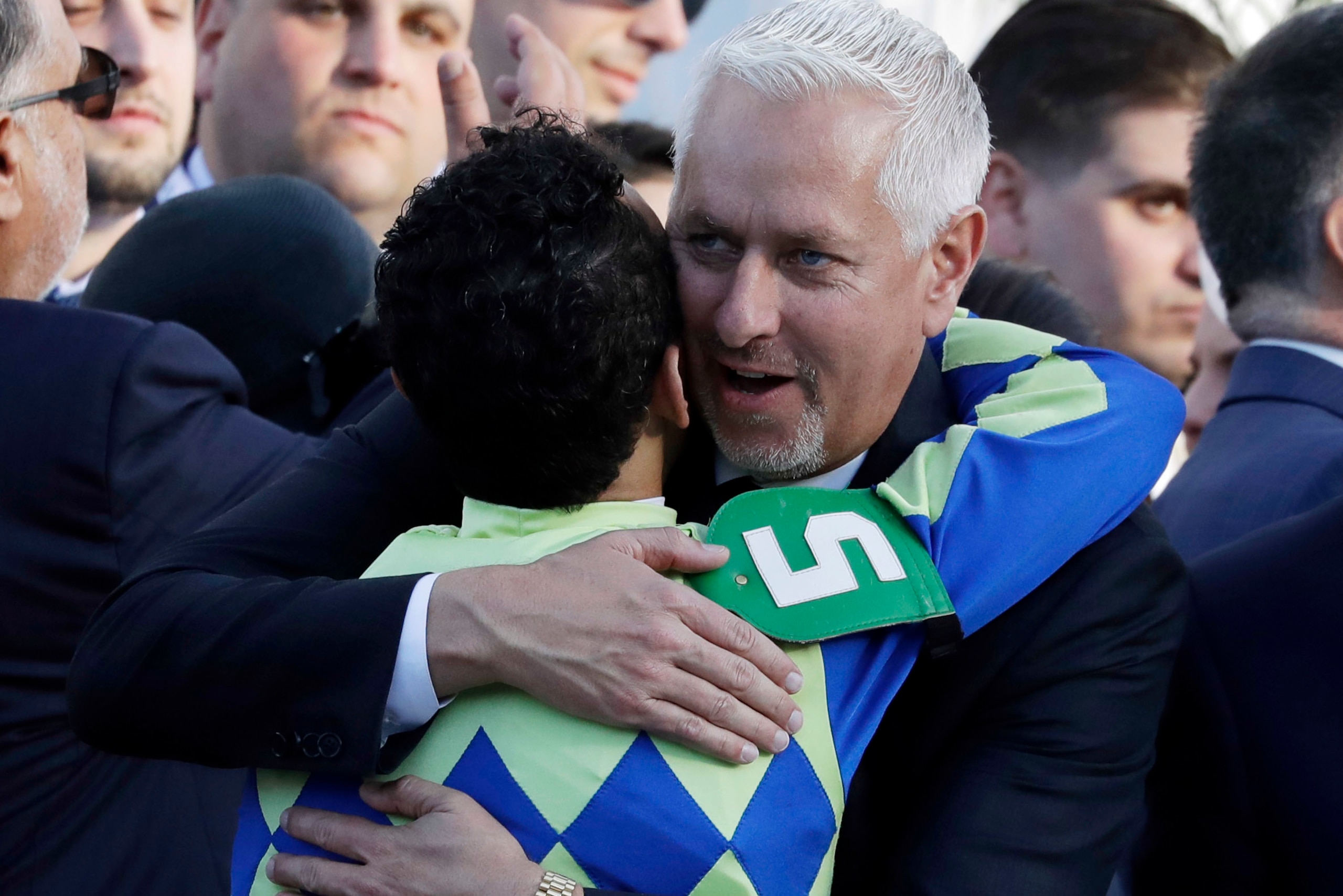 Todd Pletcher and John Velazquez celebrate their Kentucky Derby victory.