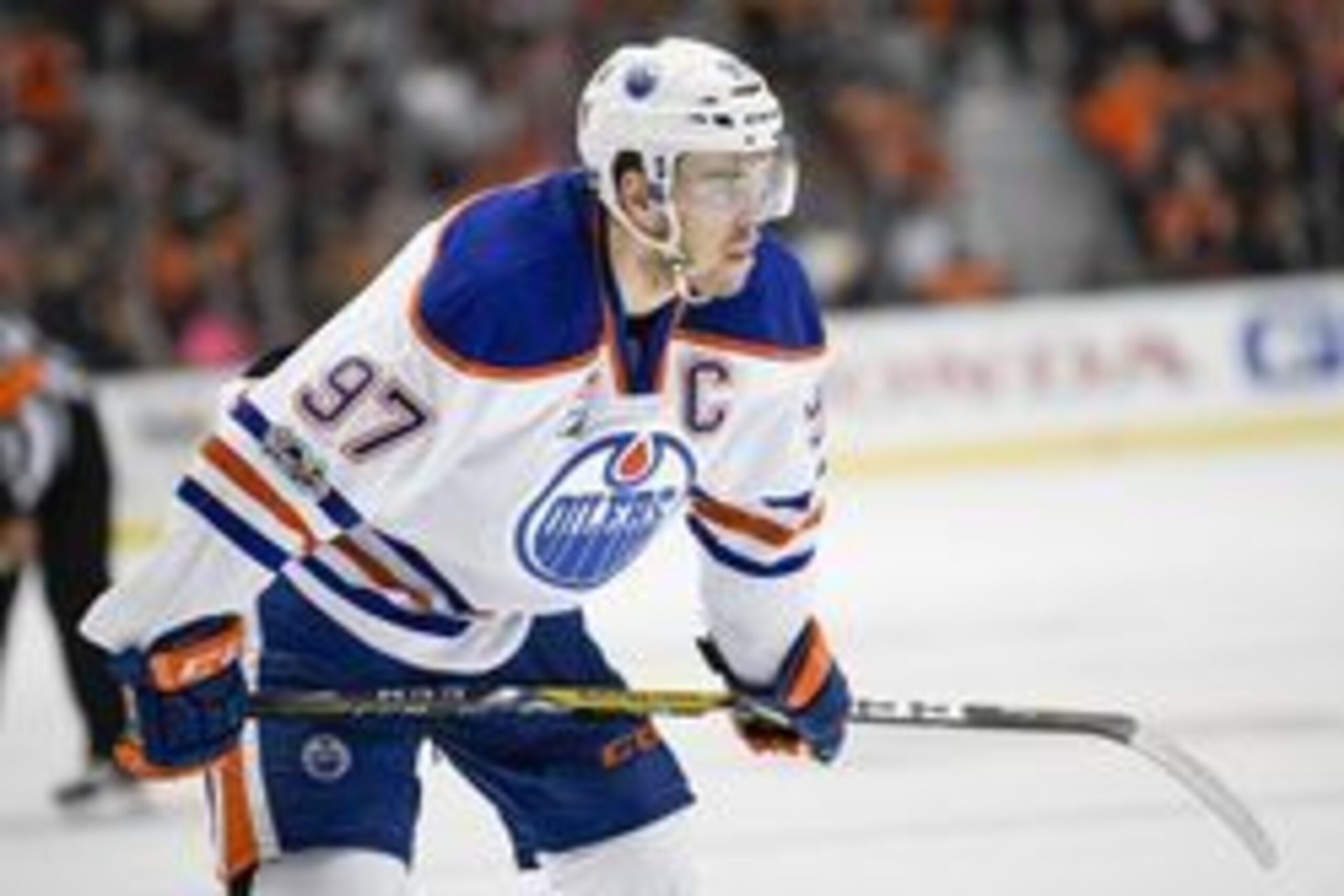 May 5, 2017; Anaheim, CA, USA; Edmonton Oilers center Connor McDavid (97) looks on against the Anaheim Ducks during the first period in game five of the second round of the 2017 Stanley Cup Playoffs at Honda Center. Mandatory Credit: Kelvin Kuo-USA TODAY 