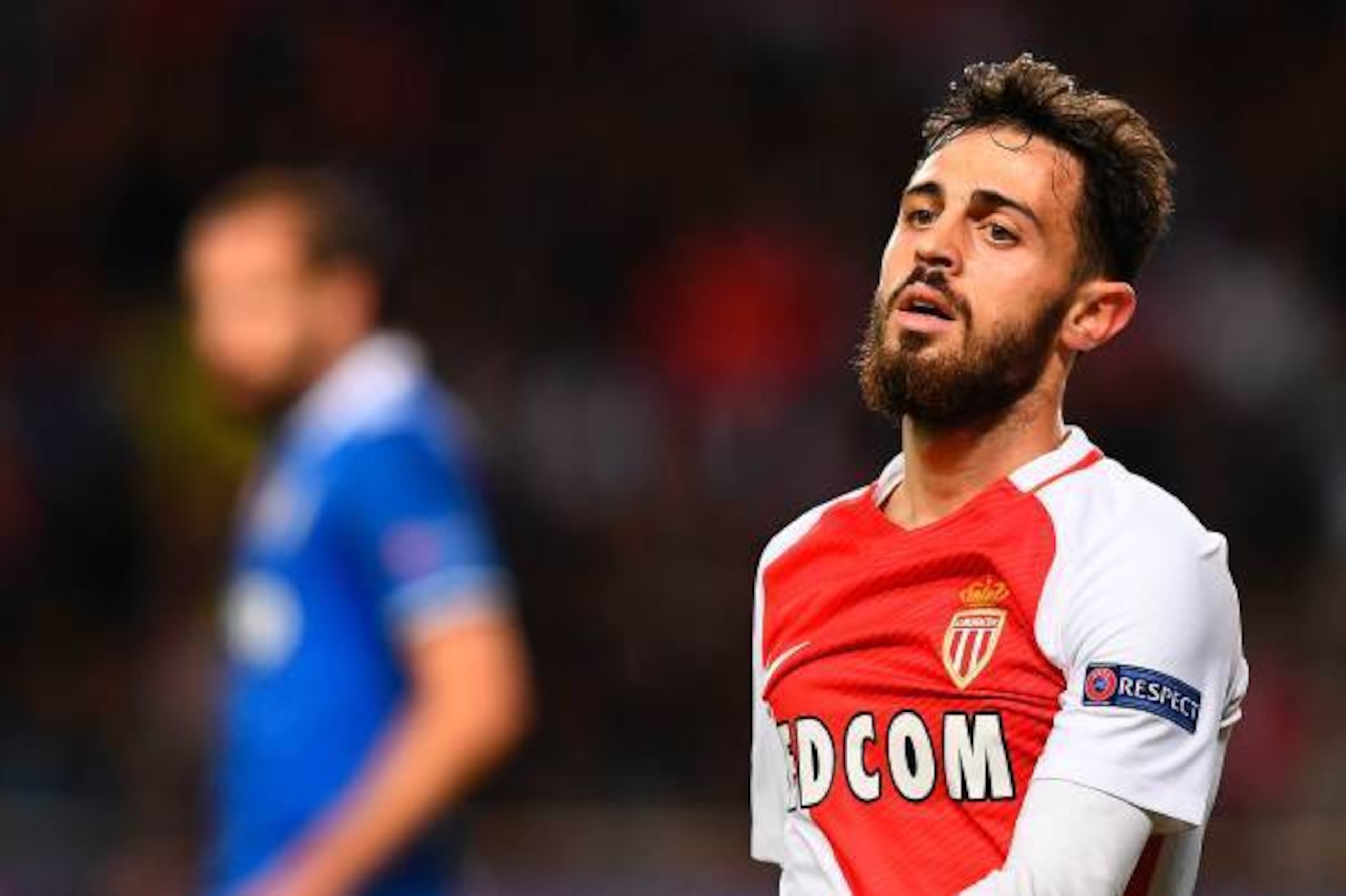 Monaco's Portuguese midfielder Bernardo Silva reacts during the UEFA Champions League semi-final first leg football match between Monaco and Juventus at Stade Louis II Stadium in Monaco on May 3, 2017.   / AFP PHOTO / FRANCK FIFE        (Photo credit shou
