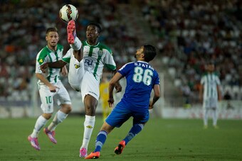 Ekeng (centre) in action for Spanish club Cordoba in August 2014.