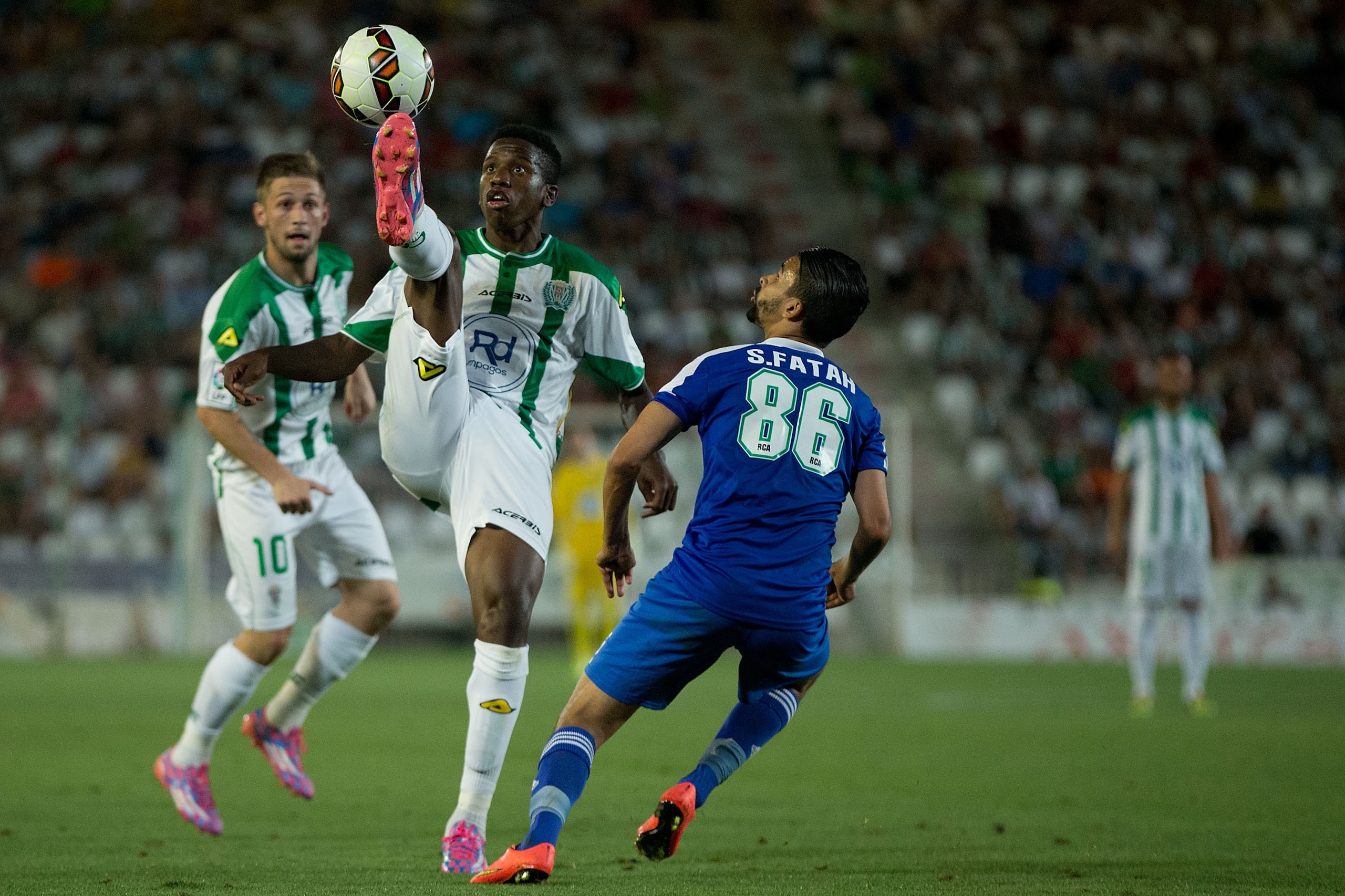 Ekeng (centre) in action for Spanish club Cordoba in August 2014.