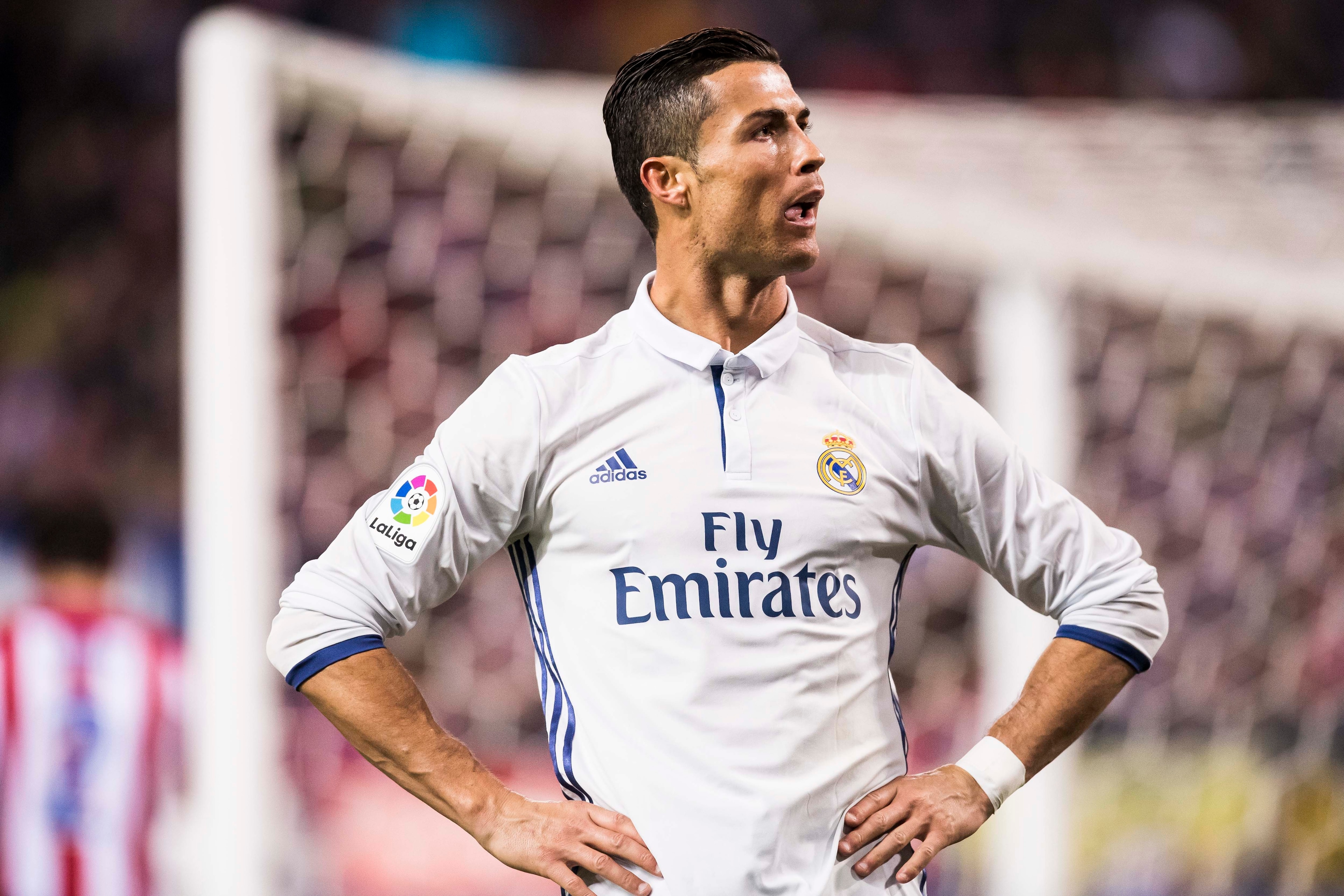 MADRID, SPAIN - NOVEMBER  19: Cristiano Ronaldo of Real Madrid celebrates after scoring Real's 3rd goal during their La Liga match between Atletico de Madrid and Real Madrid at the Vicente Calderon Stadium on 19 November 2016 in Madrid, Spain. (Photo by P