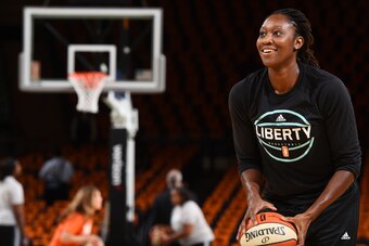 NEW YORK, NY - SEPTEMBER 24:  Tina Charles #31 of the New York Liberty warms up before the game against the Phoenix Mercury during Round Two of the 2016 WNBA Playoffs on September 24, 2016 at Madison Square Garden in New York City, New York. NOTE TO USER: