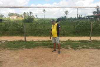 Flavio on the pitch built on farmland that Costa used to play on