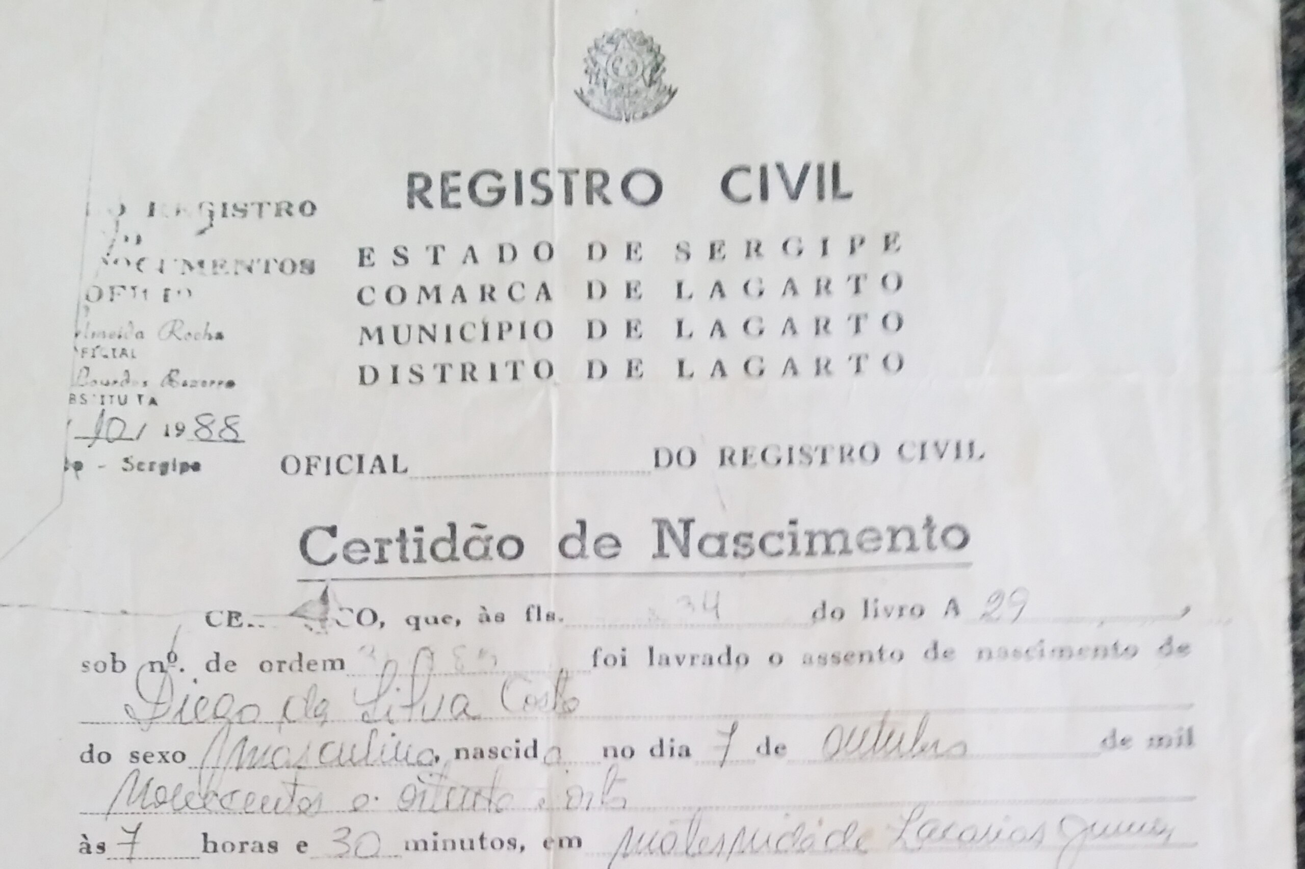 Costa's birth certificate Costa's birth certificate