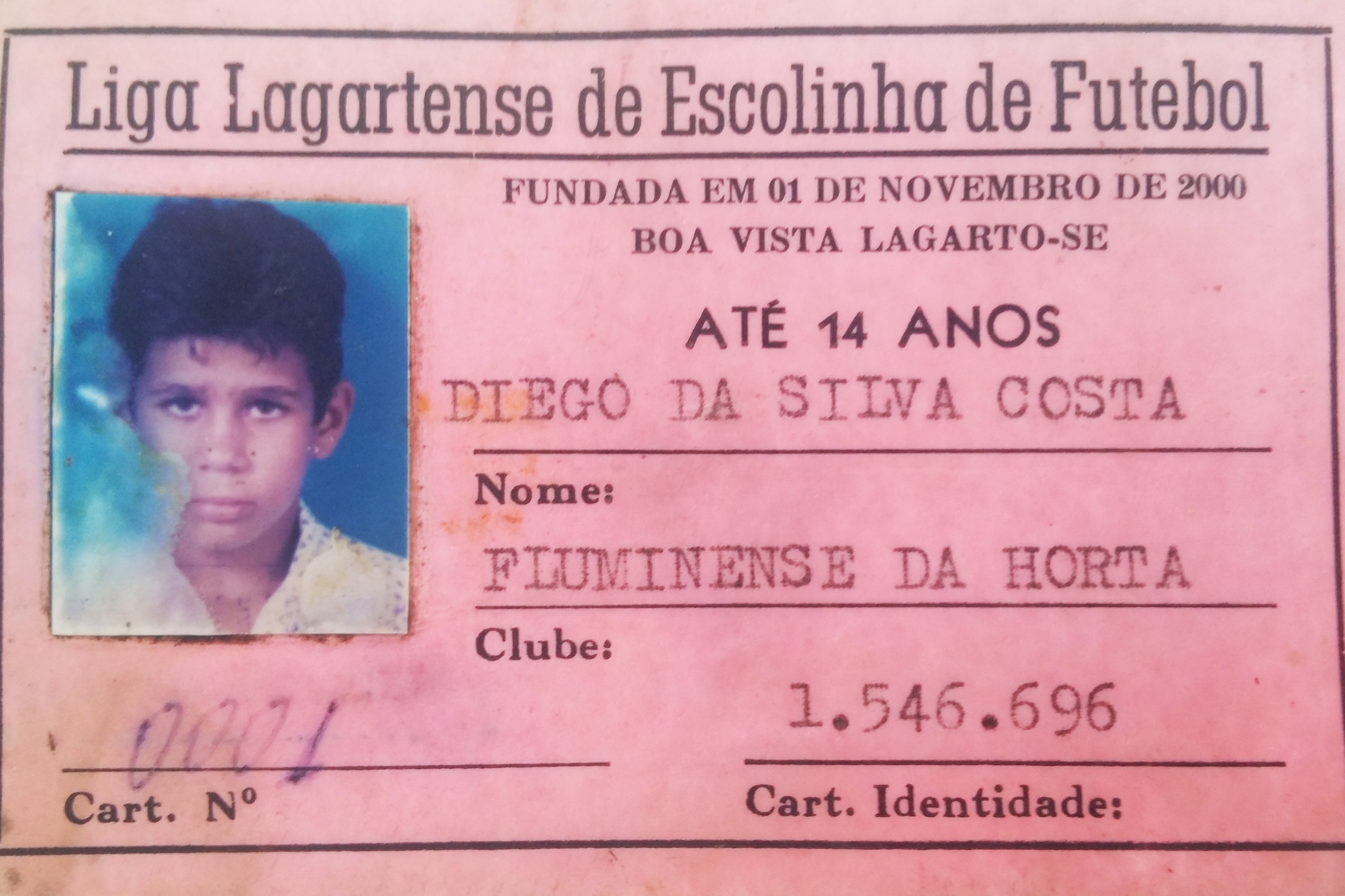 A young Costa's playing ID from his time in Lagarto A young Costa's playing ID from his time in Lagarto
