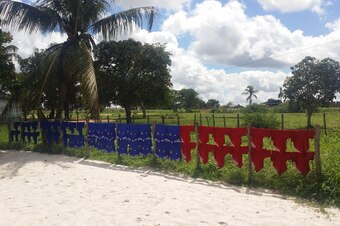 Shirts hung out to dry outside of Costa's football school in Lagarto