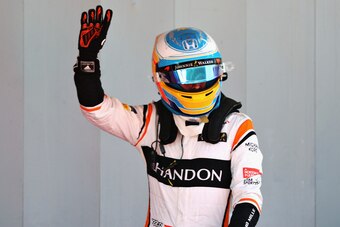 MONTMELO, SPAIN - MAY 13: Fernando Alonso of Spain and McLaren Honda waves to the crowd after qualifying in 7th position on the grid during qualifying for the Spanish Formula One Grand Prix at Circuit de Catalunya on May 13, 2017 in Montmelo, Spain.  (Pho