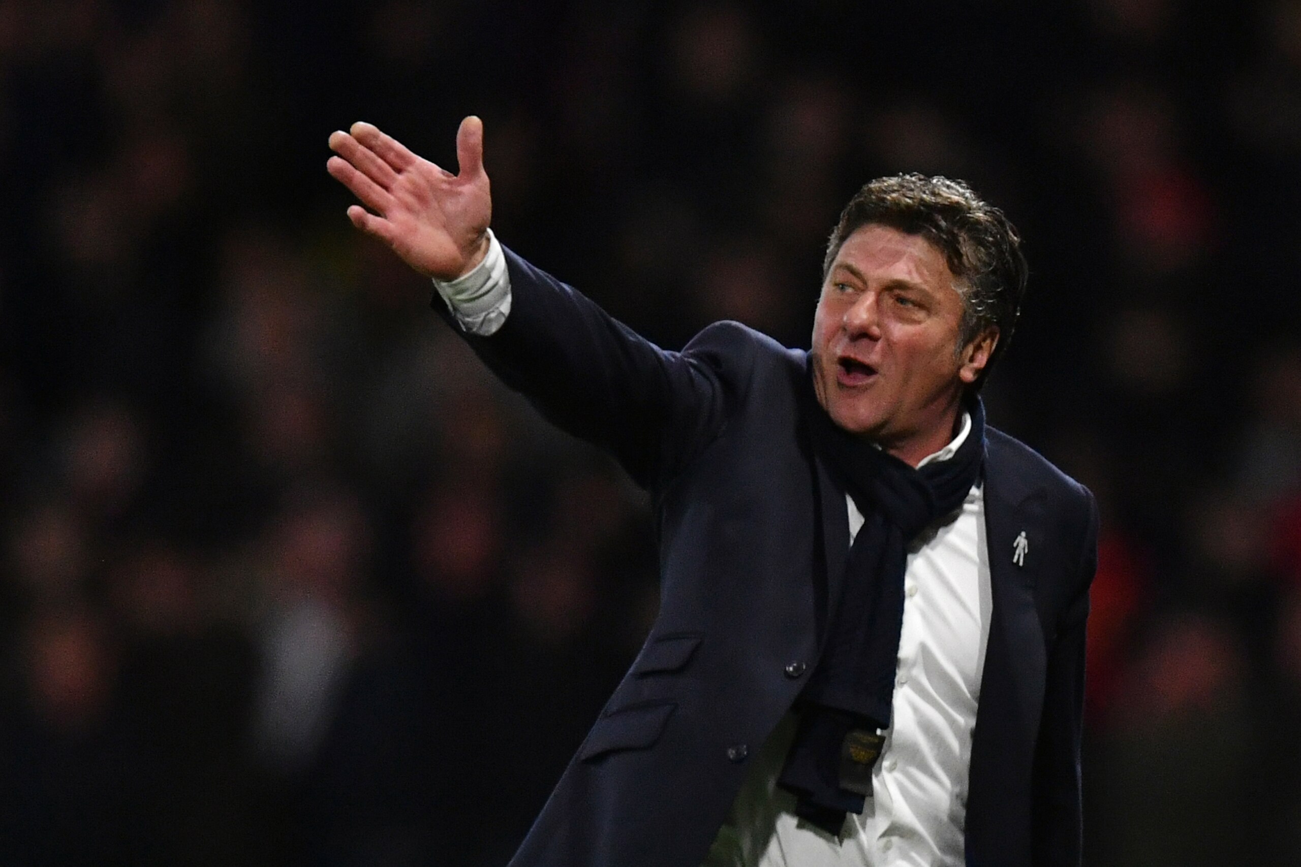 WATFORD, ENGLAND - MAY 01:  Walter Mazzarri the manager of Watford reacts during the Premier League match between Watford and Liverpool at Vicarage Road on May 1, 2017 in Watford, England.  (Photo by Dan Mullan/Getty Images)