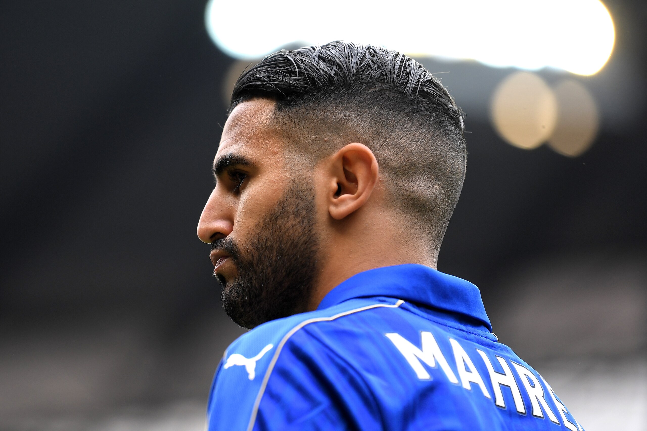 MANCHESTER, ENGLAND - MAY 13: Riyad Mahrez of Leicester City looks on during the Premier League match between Manchester City and Leicester City at Etihad Stadium on May 13, 2017 in Manchester, England.  (Photo by Laurence Griffiths/Getty Images)