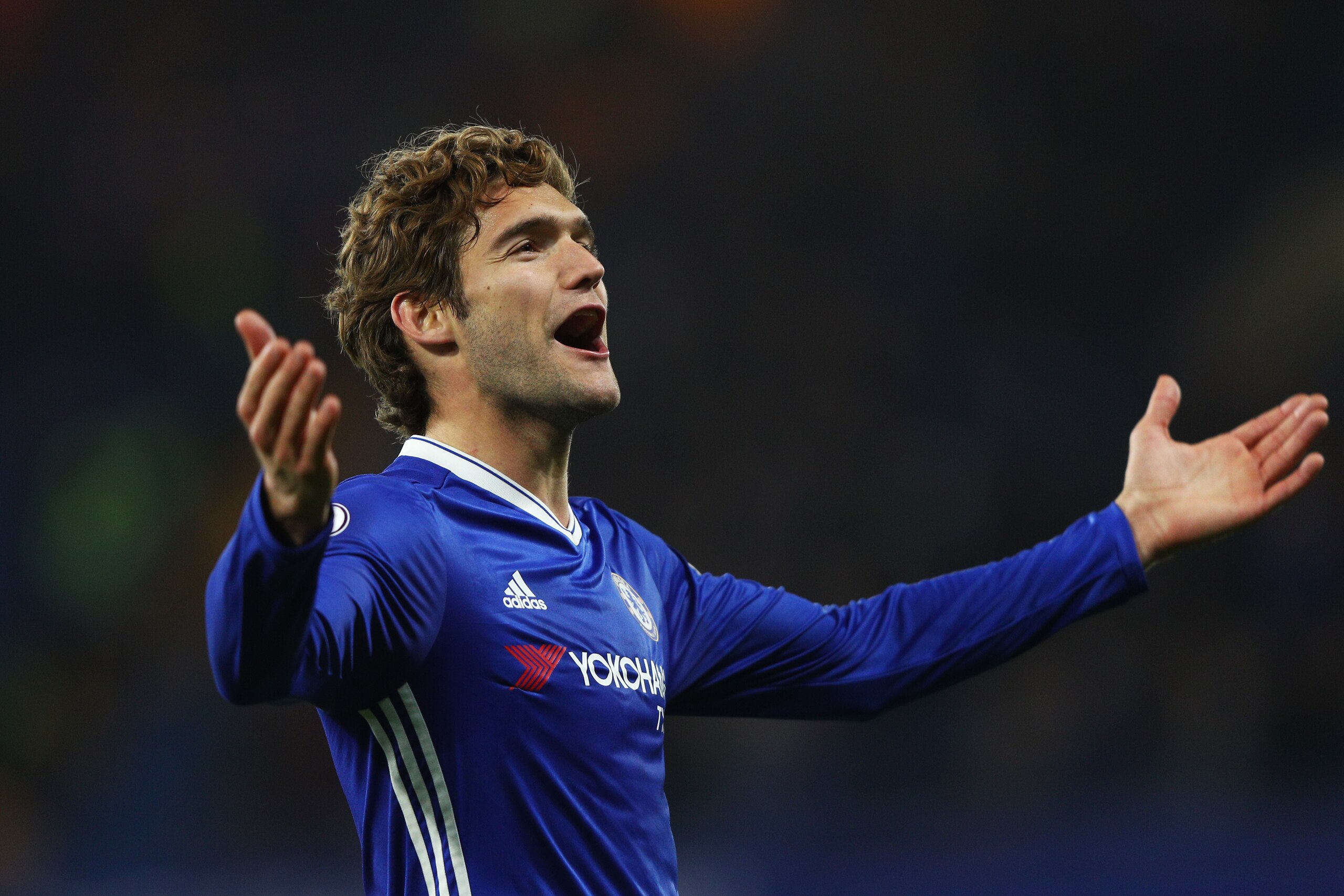 LONDON, ENGLAND - MAY 08:  Marcos Alonso of Chelsea celebrates after the full time whistle during the Premier League match between Chelsea and Middlesbrough at Stamford Bridge on May 8, 2017 in London, England.  (Photo by Ian Walton/Getty Images)