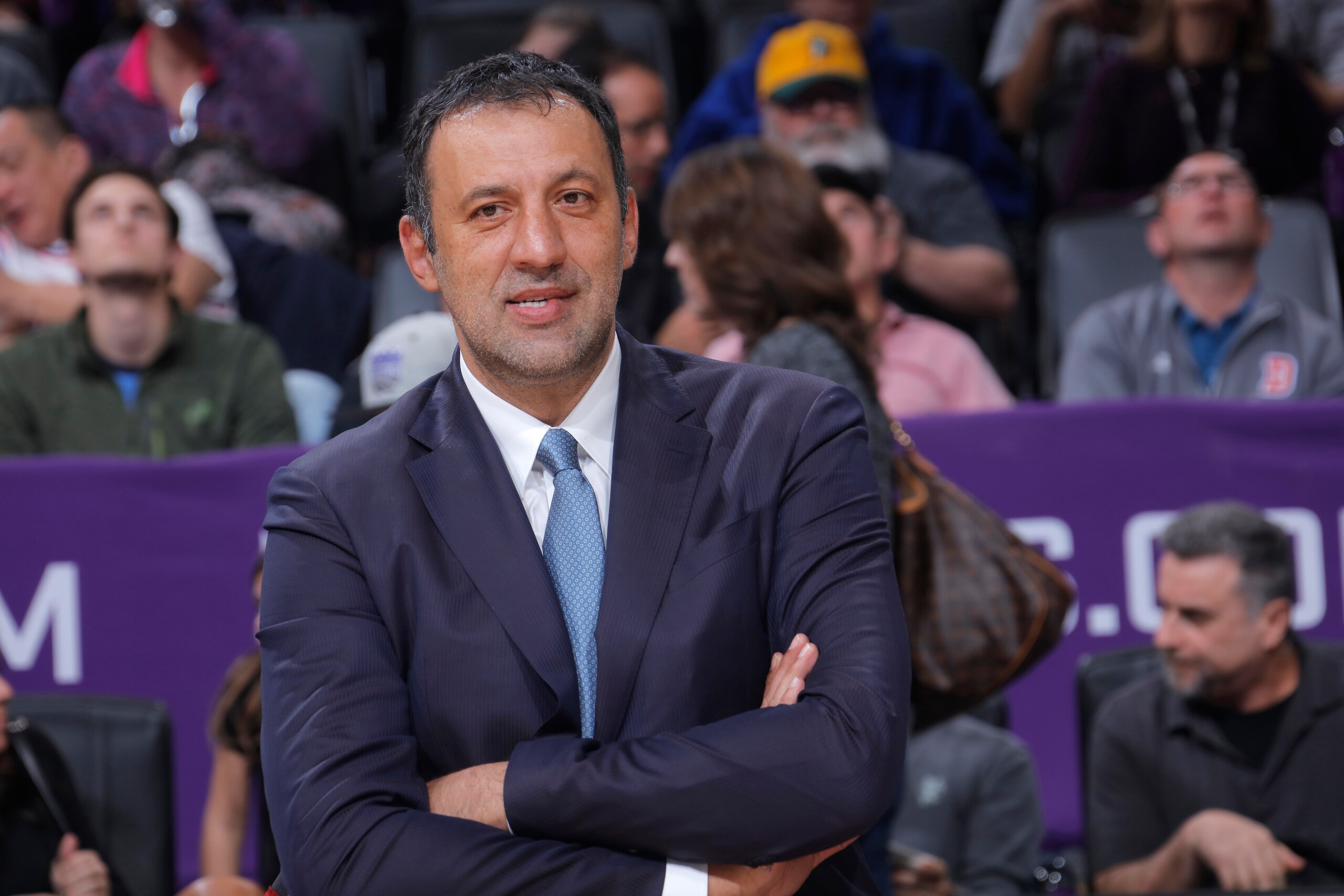 SACRAMENTO, CA - FEBRUARY 12: Vice president Vlade Divac of the Sacramento Kings looks on during the game against the New Orleans Pelicans on February 12, 2017 at Golden 1 Center in Sacramento, California. NOTE TO USER: User expressly acknowledges and agr