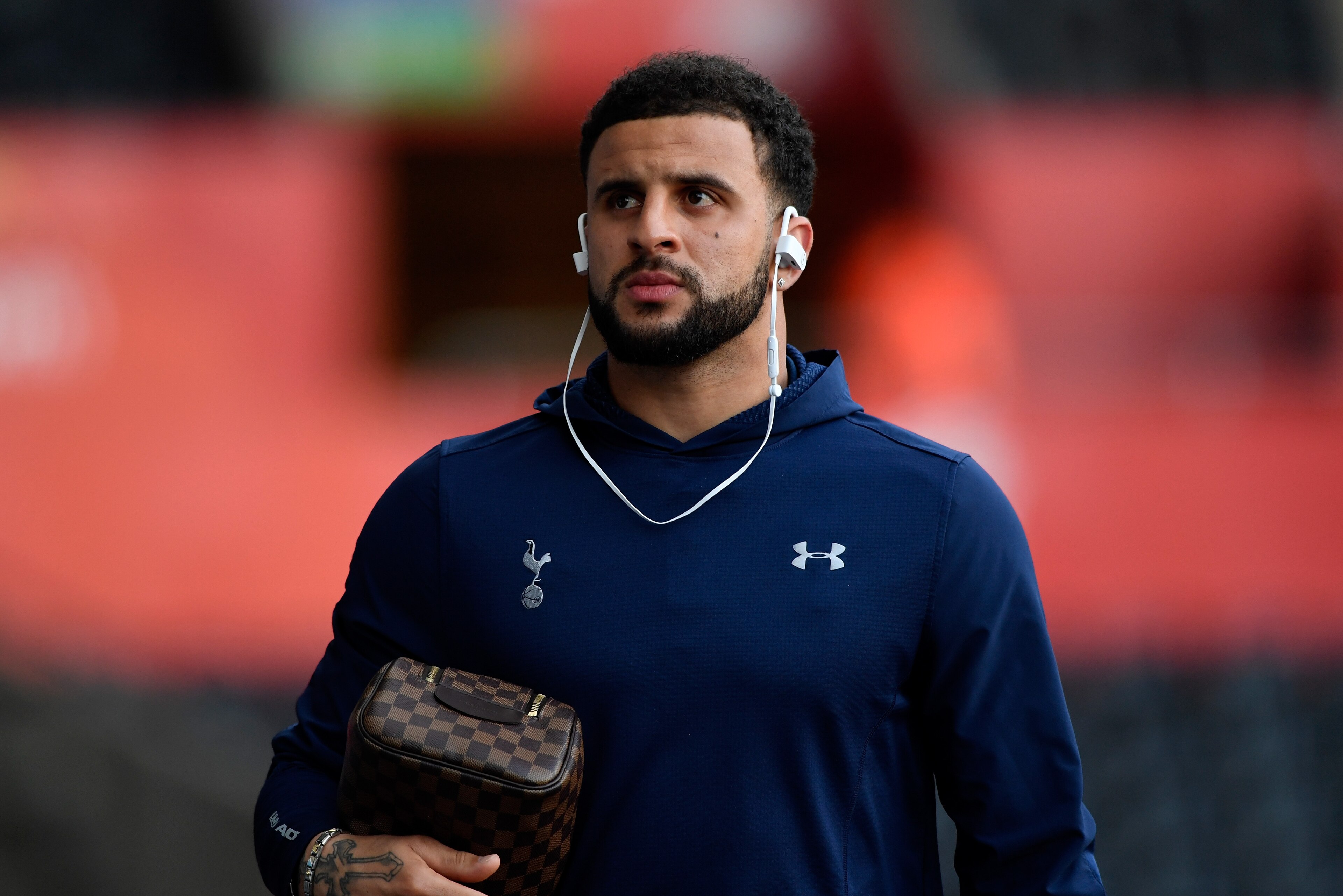 SWANSEA, WALES - APRIL 05: Kyle Walker of Tottenham Hotspur arrives at the stadium prior to the Premier League match between Swansea City and Tottenham Hotspur at the Liberty Stadium on April 5, 2017 in Swansea, Wales.  (Photo by Stu Forster/Getty Images)
