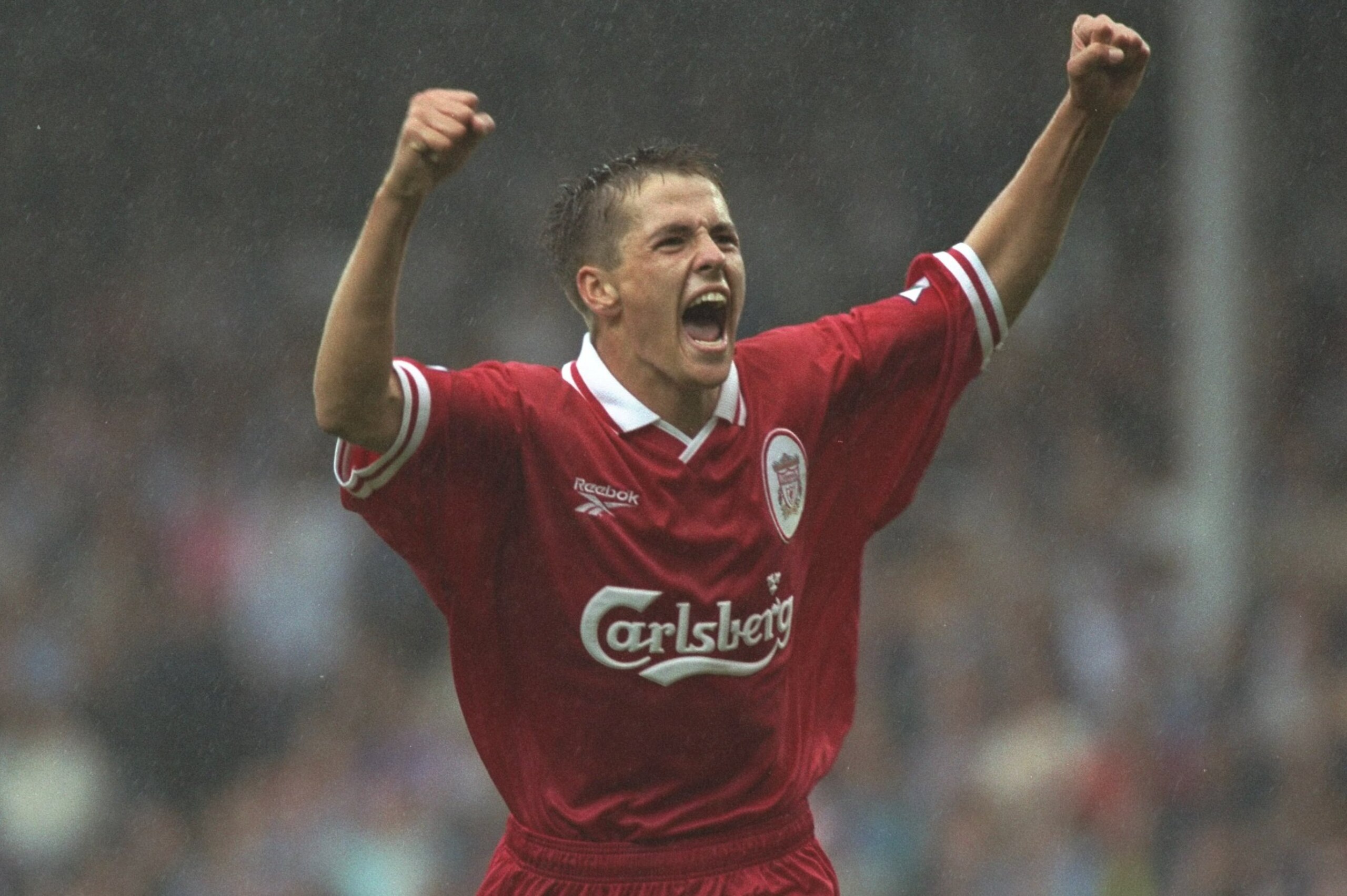 23 Aug 1997:  Michael Owen of Liverpool celebrates a goal during the FA Carling Premiership match against B''ackburn Rovers at Ewood Park in Blackburn, England \ Mandatory Credit: Gary M Prior/Allsport