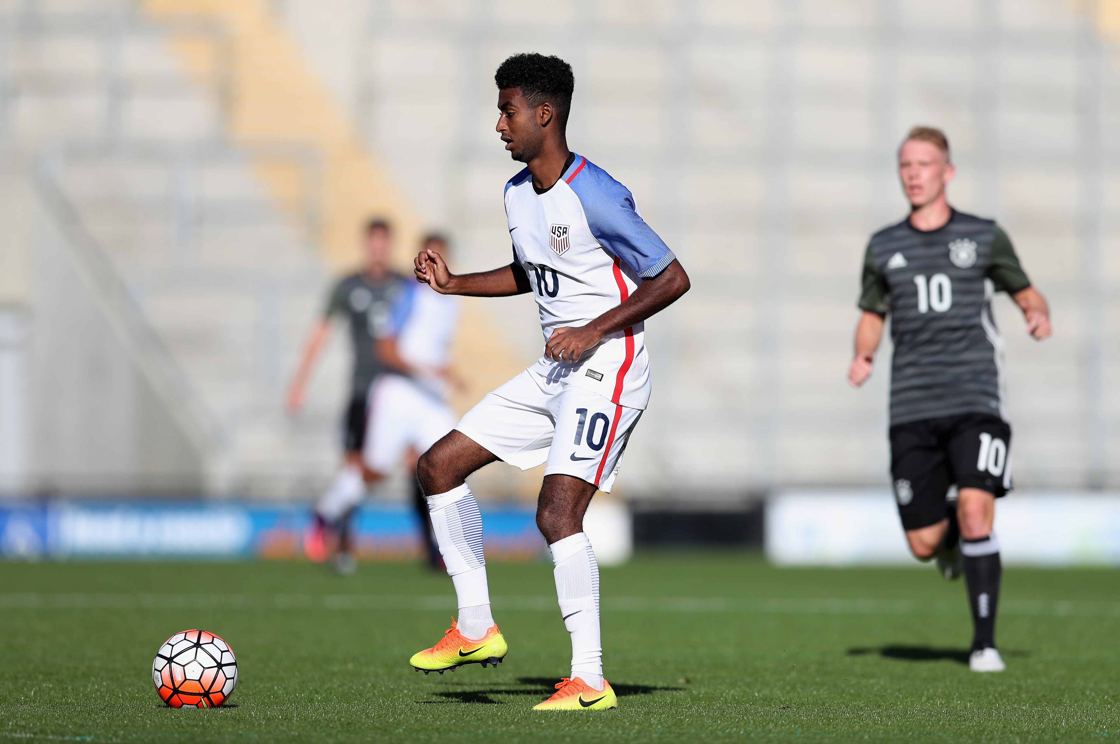 LEIGH, GREATER MANCHESTER - OCTOBER 05: Gedion Zelalem of USA in action during the Under 20s Four Nations Tournament match between Germany and the United States at Leigh Sports Village Stadium on October 5, 2016 in Leigh, Greater Manchester. (Photo by Ma LEIGH, GREATER MANCHESTER - OCTOBER 05: Gedion Zelalem of USA in action during the Under 20s Four Nations Tournament match between Germany and the United States at Leigh Sports Village Stadium on October 5, 2016 in Leigh, Greater Manchester. (Photo by Ma