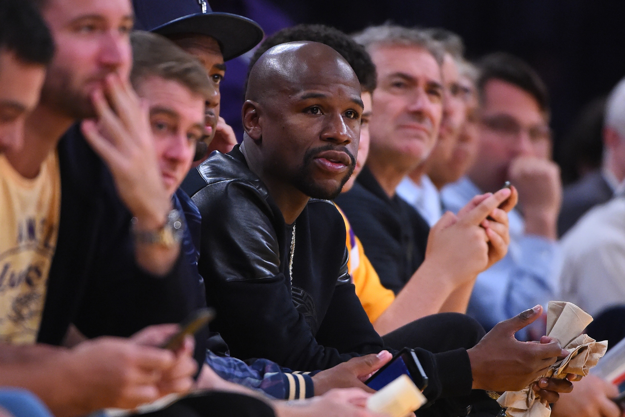 Nov 8, 2016; Los Angeles, CA, USA;  Floyd Mayweather, Jr. attends the game between the Los Angeles Lakers and the Dallas Mavericks at Staples Center. Mandatory Credit: Jayne Kamin-Oncea-USA TODAY Sports