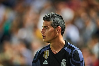 GRANADA, SPAIN - MAY 06:  James Rodriguez of Real Madrid CF looks on  during the La Liga match between Granada CF v Real Madrid CF at Estadio Nuevo Los Carmenes on May 6, 2017 in Granada, Spain.  (Photo by Aitor Alcalde/Getty Images)
