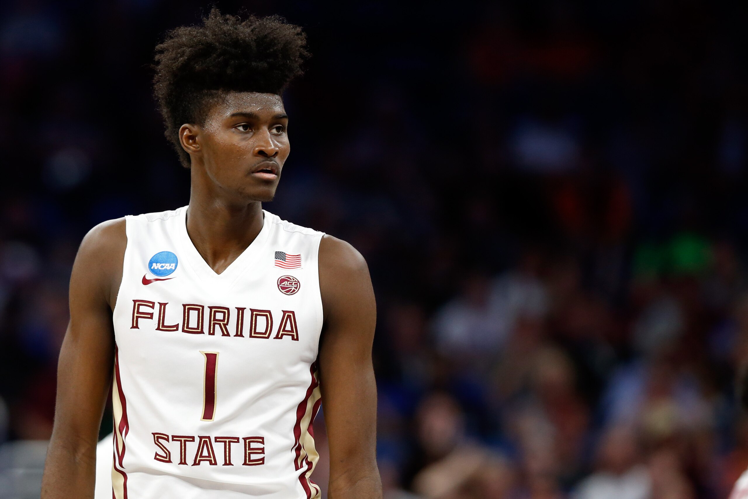 Mar 18, 2017; Orlando, FL, USA; Florida State Seminoles forward Jonathan Isaac (1) during the first half in the second round of the 2017 NCAA Tournament at Amway Center. Mandatory Credit: Kim Klement-USA TODAY Sports