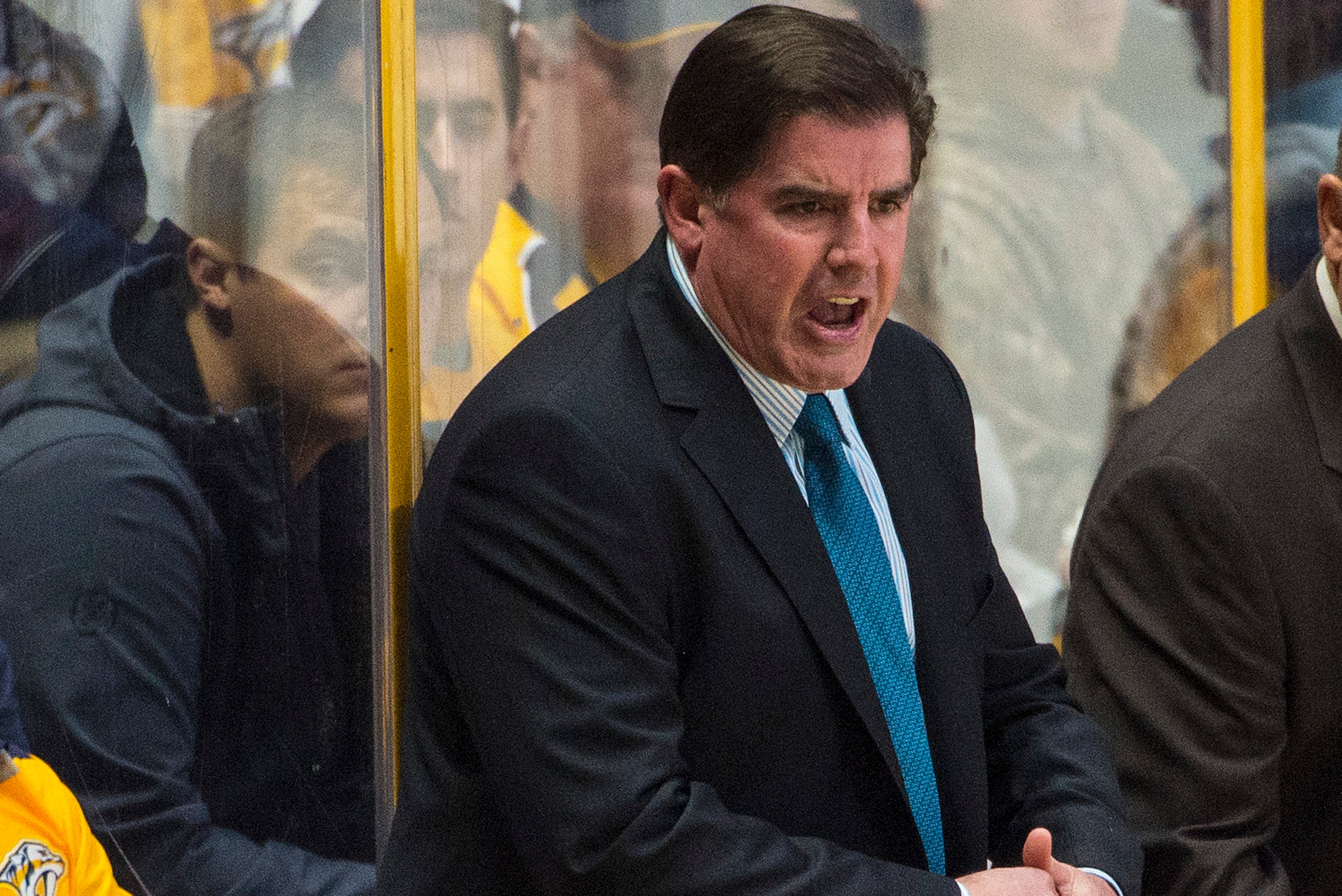 NASHVILLE, TN - DECEMBER 27:  Head coach of the Nashville Predators reacts during a NHL game against the Minnesota Wild at Bridgestone Arena on December 27, 2016 in Nashville, Tennessee.  (Photo by Ronald C. Modra/NHL/Getty Images)