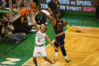 BOSTON, MA - MAY 19:  Avery Bradley #0 of the Boston Celtics shoots the ball against LeBron James #23 of the Cleveland Cavaliers in the first half during Game Two of the 2017 NBA Eastern Conference Finals at TD Garden on May 19, 2017 in Boston, Massachuse