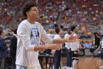 GLENDALE, AZ - APRIL 03: Justin Jackson #44 of the North Carolina Tar Heels warms up prior to their game against the Gonzaga Bulldogs during the 2017 NCAA Men's Final Four Championship at University of Phoenix Stadium on April 3, 2017 in Glendale, Arizona