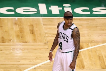 BOSTON, MA - MAY 19:  Isaiah Thomas #4 of the Boston Celtics reacts in the first half against the Cleveland Cavaliers during Game Two of the 2017 NBA Eastern Conference Finals at TD Garden on May 19, 2017 in Boston, Massachusetts. NOTE TO USER: User expre